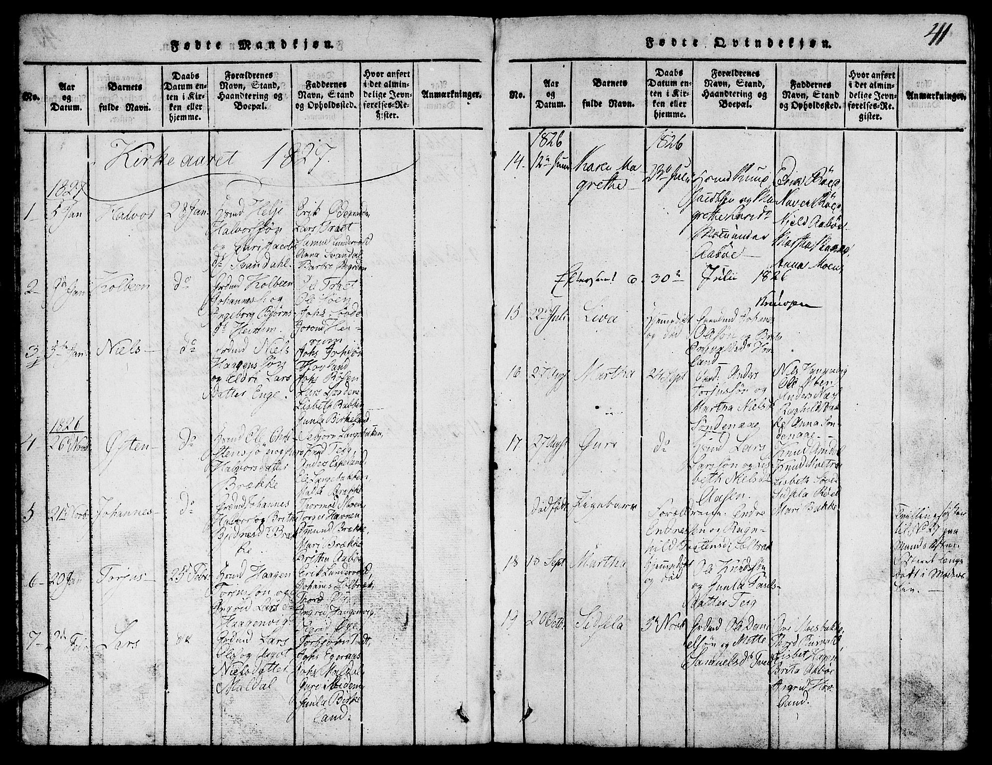 Suldal sokneprestkontor, AV/SAST-A-101845/01/V/L0002: Parish register (copy) no. B 2, 1816-1845, p. 41