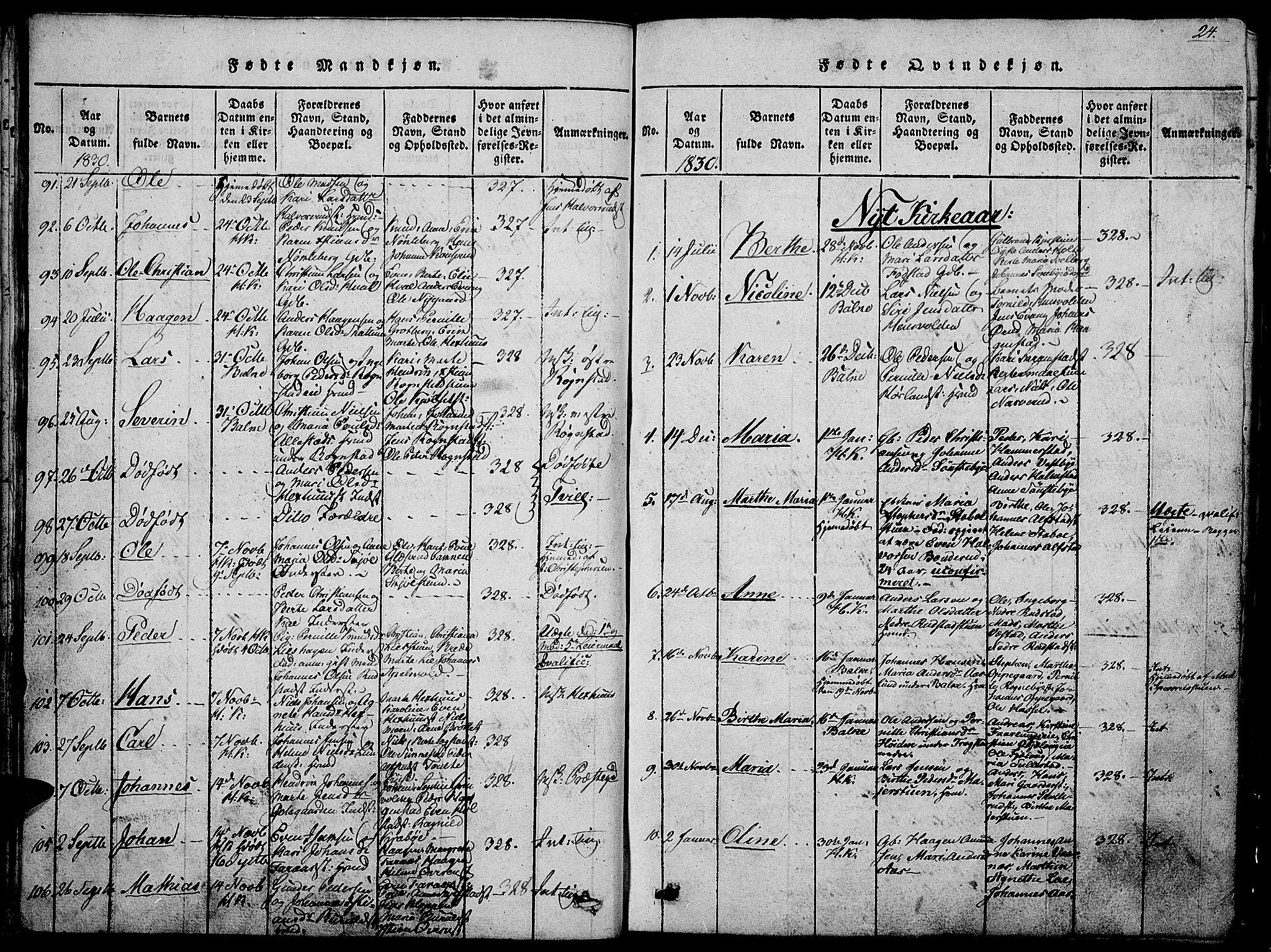 Østre Toten prestekontor, SAH/PREST-104/H/Ha/Hab/L0001: Parish register (copy) no. 1, 1827-1839, p. 24