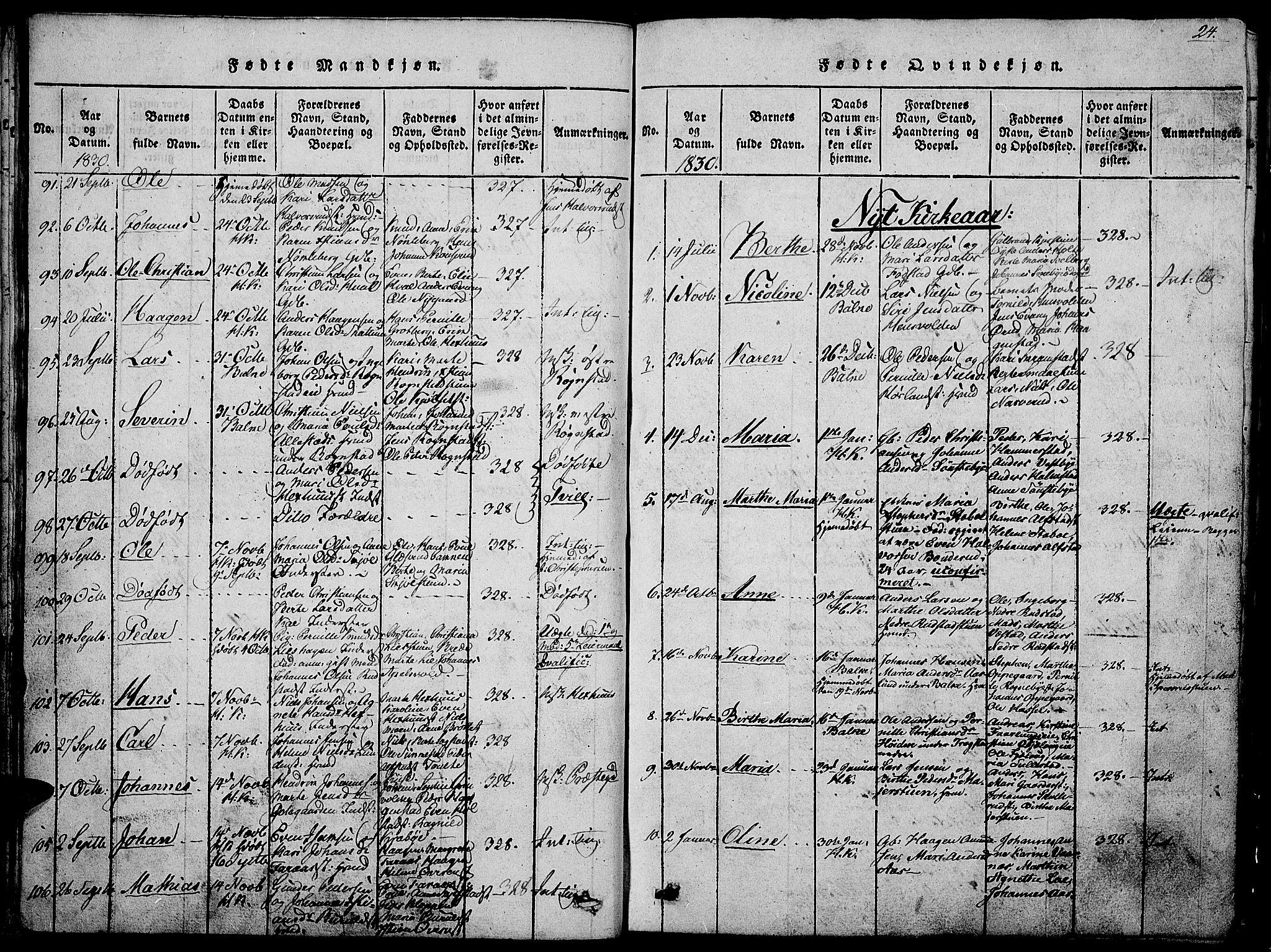 Østre Toten prestekontor, AV/SAH-PREST-104/H/Ha/Hab/L0001: Parish register (copy) no. 1, 1827-1839, p. 24
