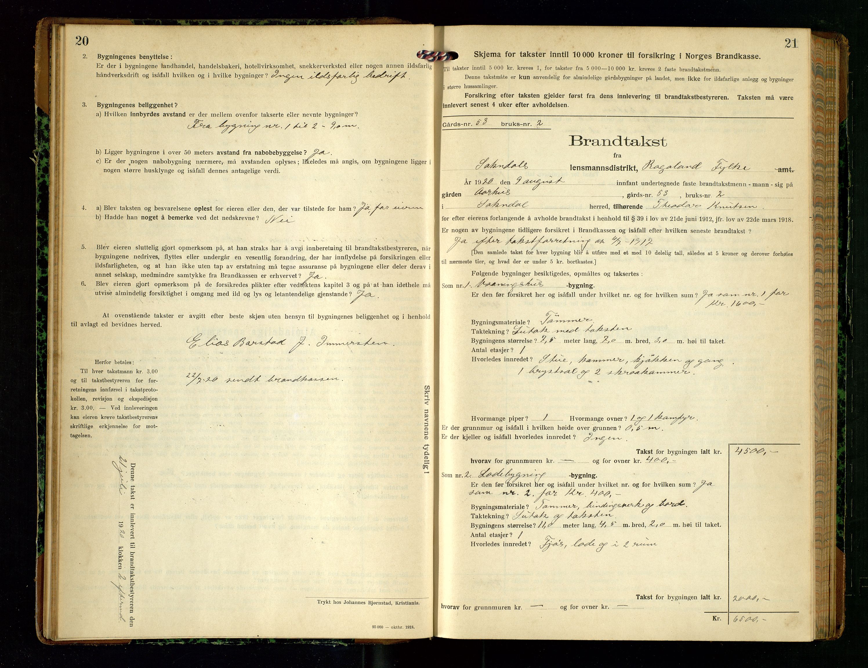 Sokndal lensmannskontor, AV/SAST-A-100417/Gob/L0005: "Brandtakst-Protokol", 1920-1924, p. 20-21
