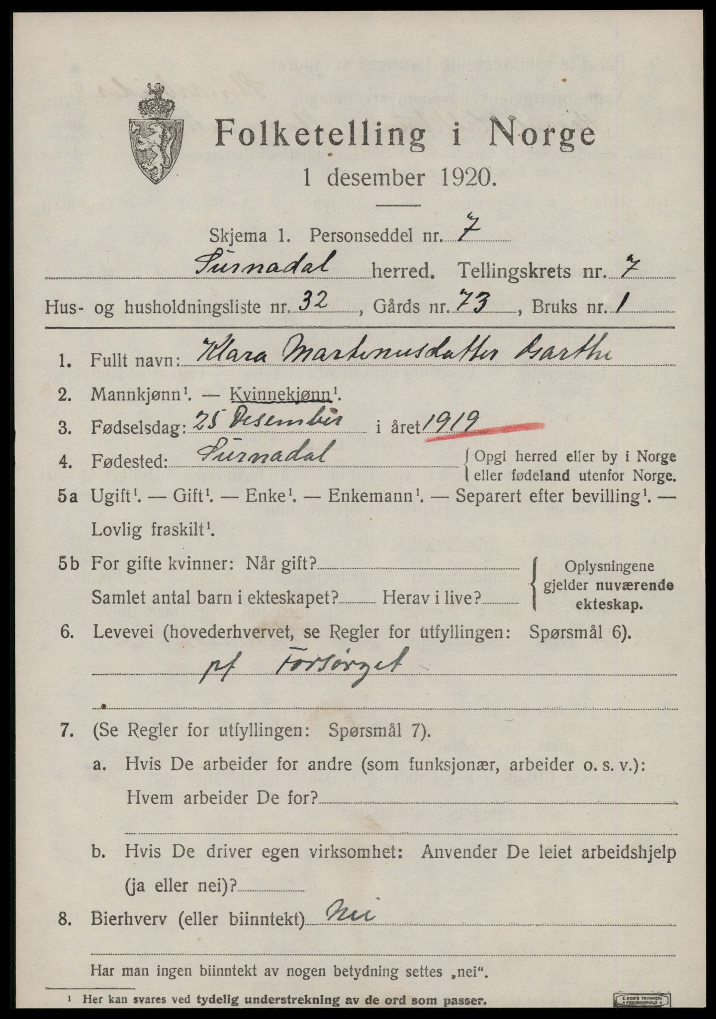 SAT, 1920 census for Surnadal, 1920, p. 5381