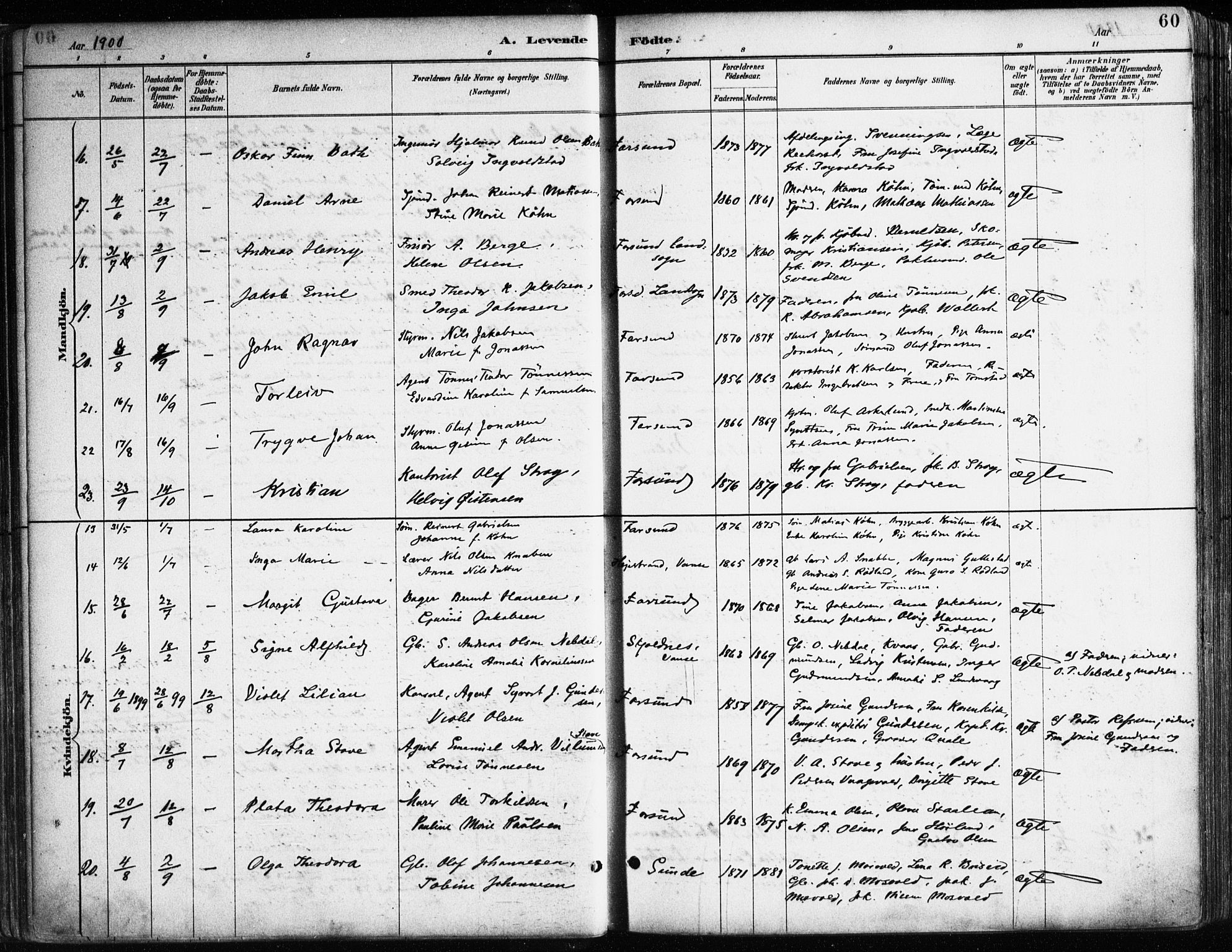 Farsund sokneprestkontor, SAK/1111-0009/F/Fa/L0006: Parish register (official) no. A 6, 1887-1920, p. 60