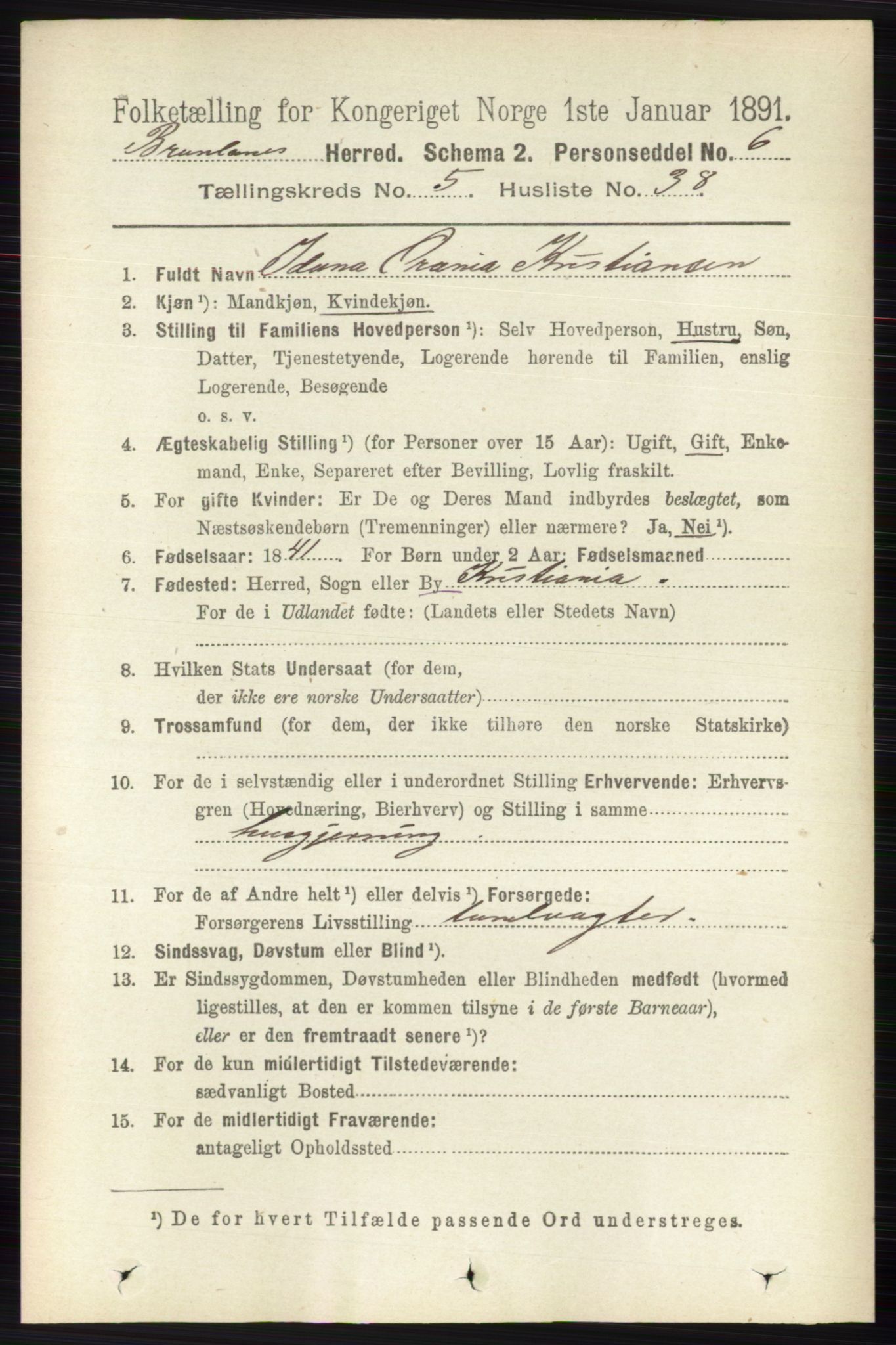 RA, 1891 census for 0726 Brunlanes, 1891, p. 2432