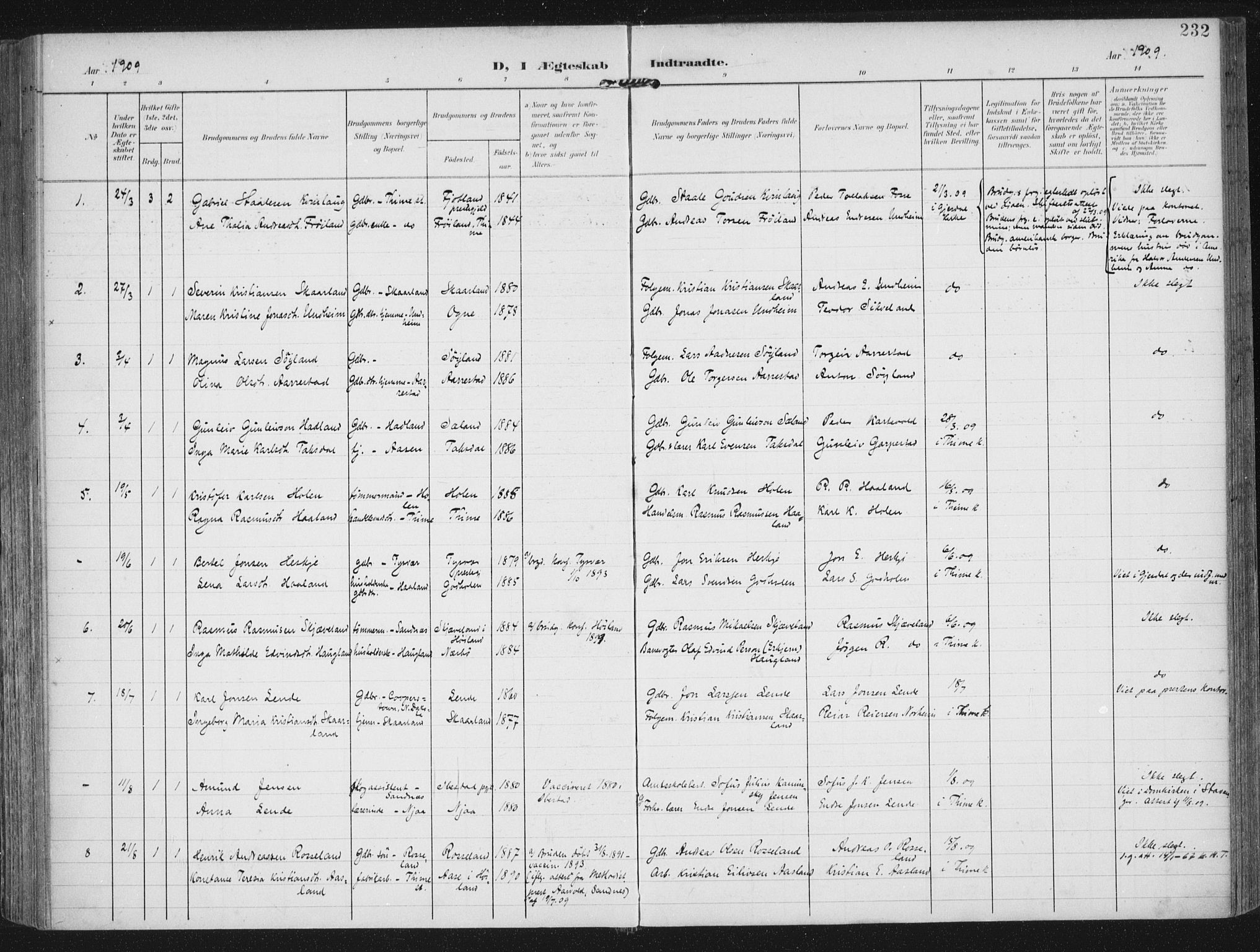 Lye sokneprestkontor, SAST/A-101794/002/A/L0001: Parish register (official) no. A 12, 1904-1920, p. 232