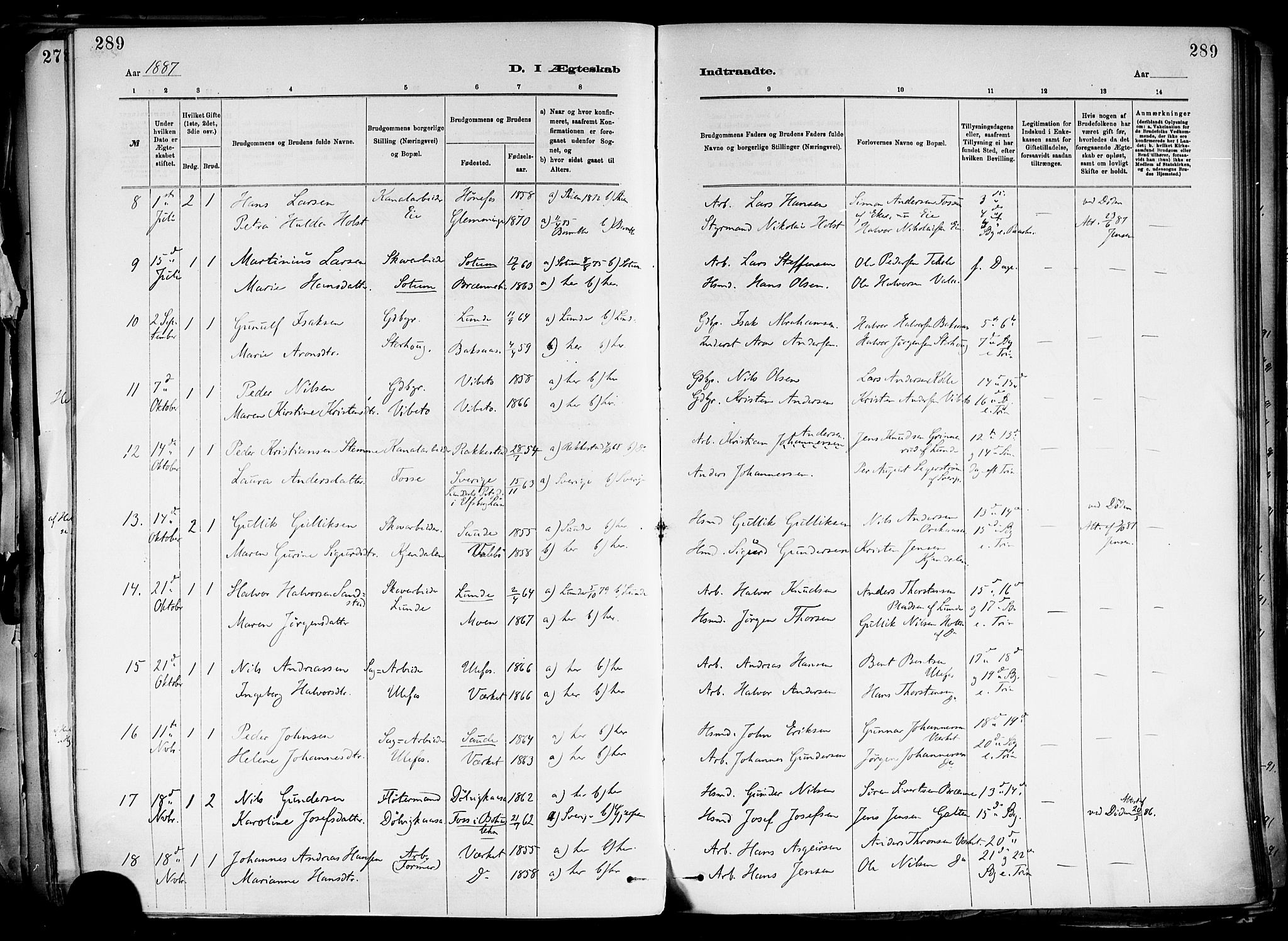 Holla kirkebøker, SAKO/A-272/F/Fa/L0008: Parish register (official) no. 8, 1882-1897, p. 289