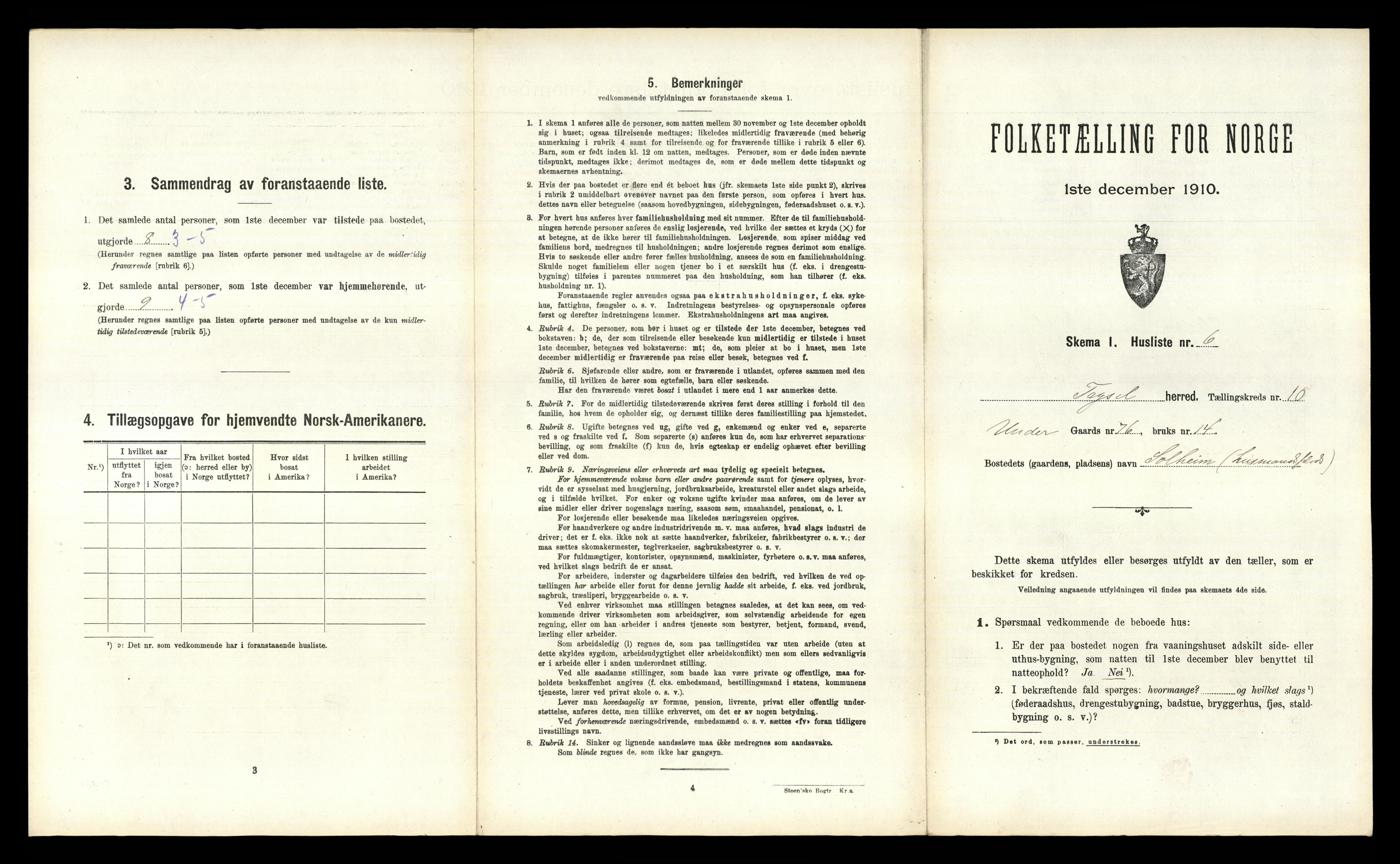 RA, 1910 census for Trysil, 1910, p. 1205