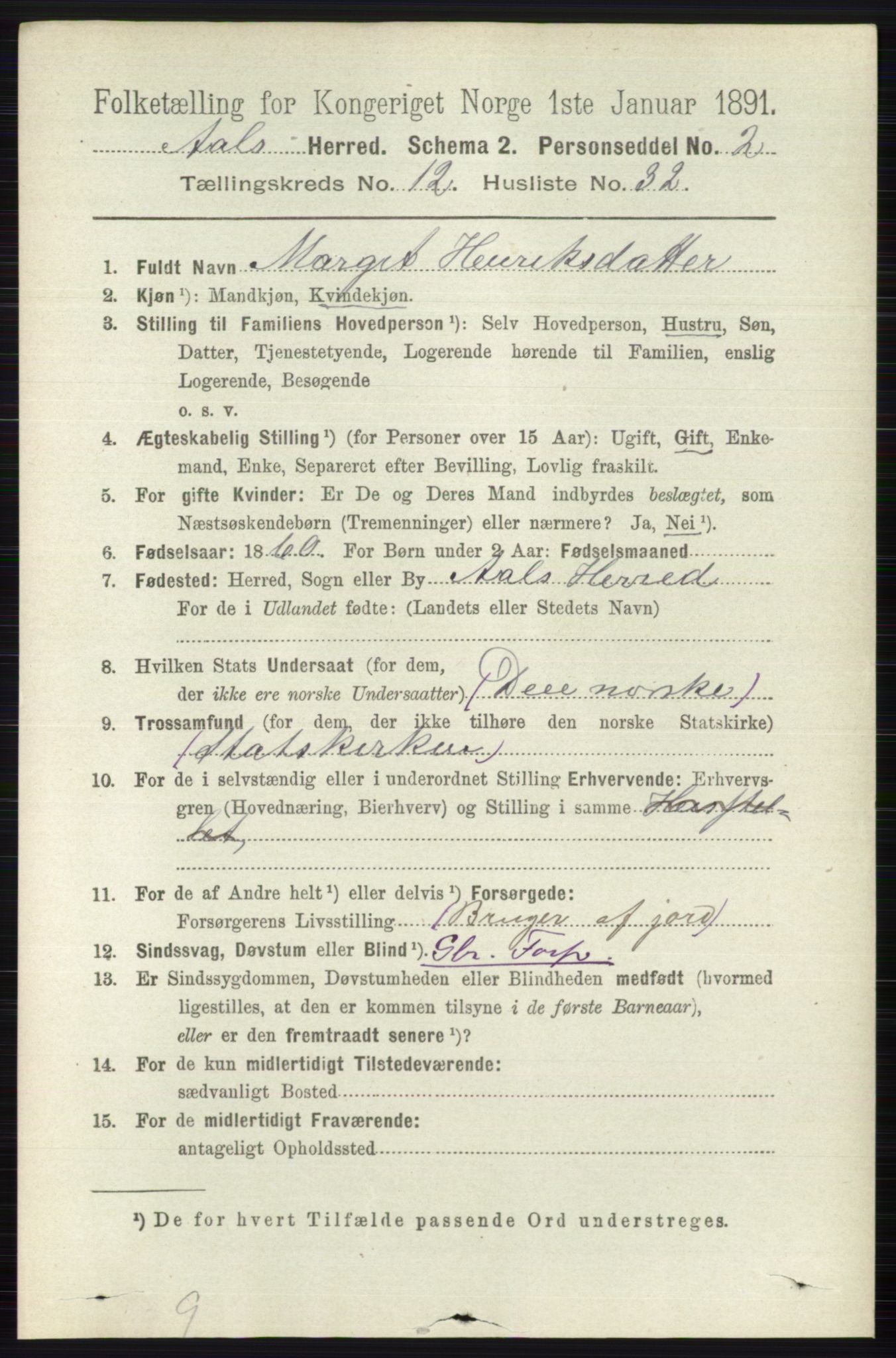 RA, 1891 census for 0619 Ål, 1891, p. 3192