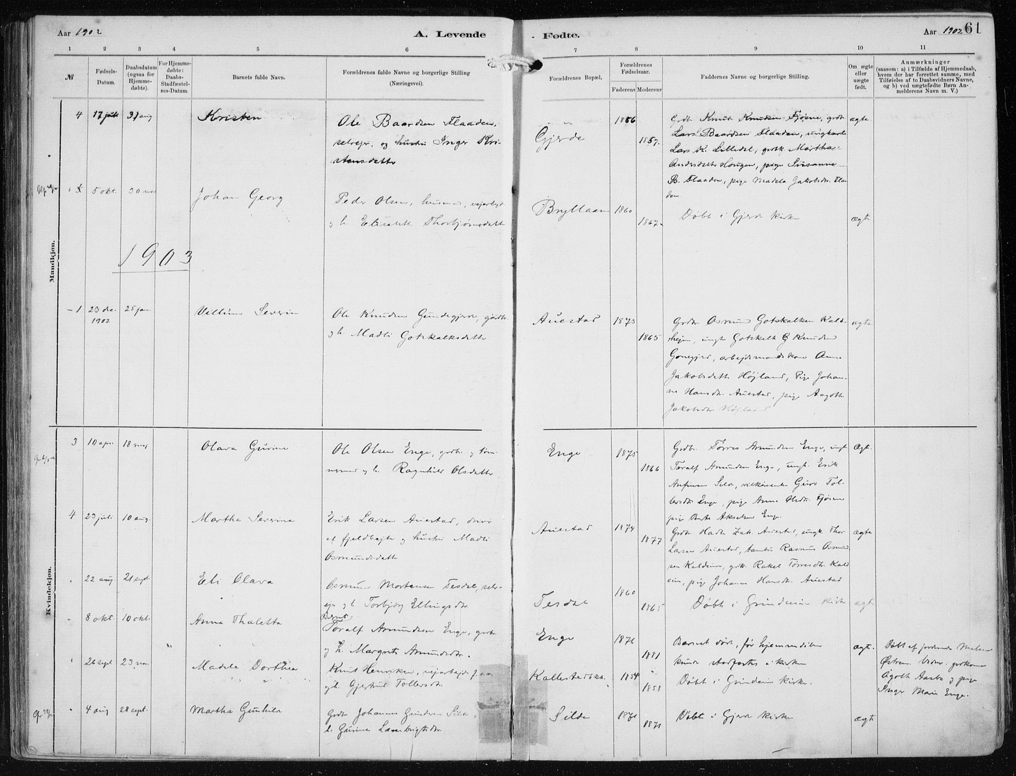 Etne sokneprestembete, SAB/A-75001/H/Haa: Parish register (official) no. B  1, 1879-1919, p. 61