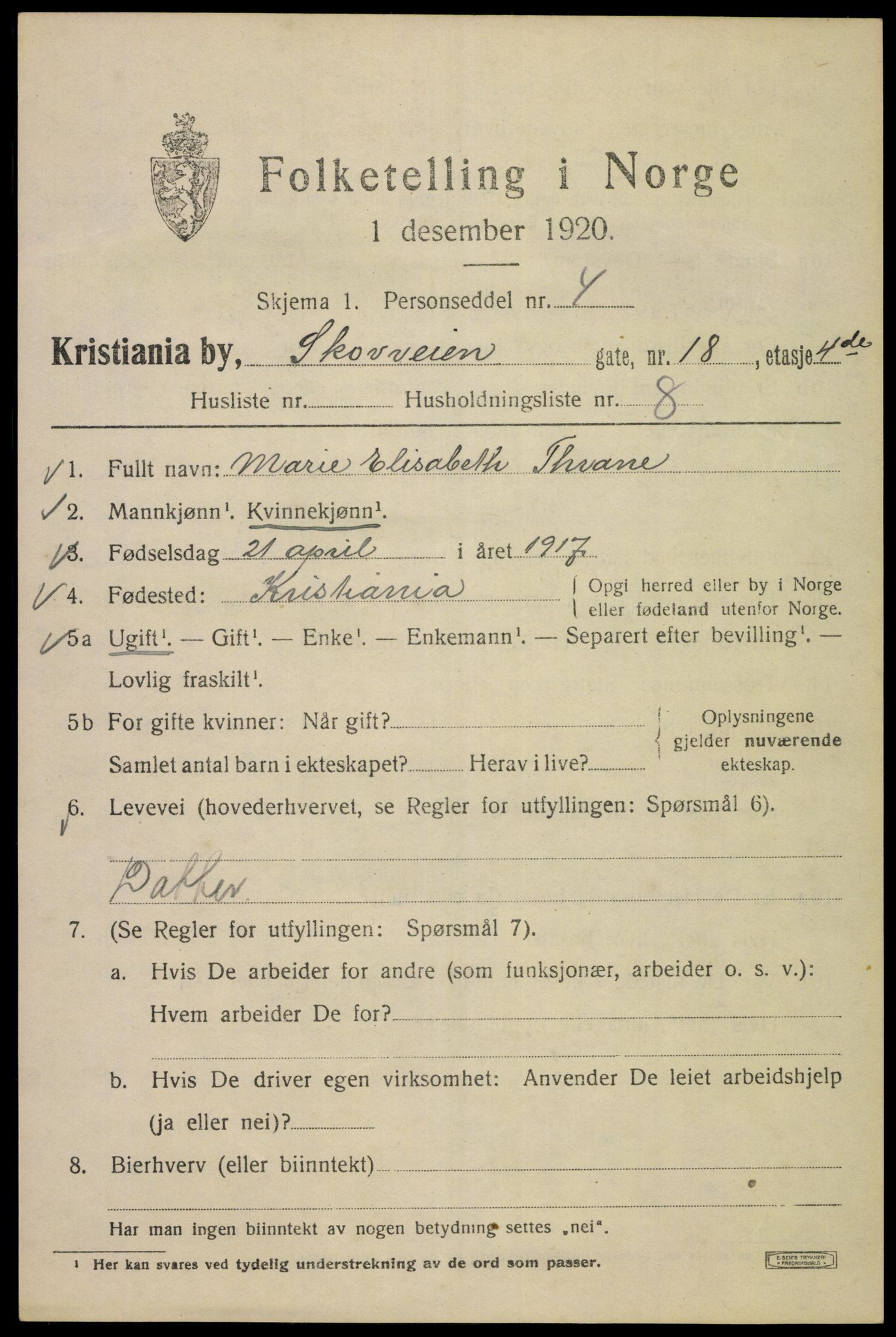 SAO, 1920 census for Kristiania, 1920, p. 516567