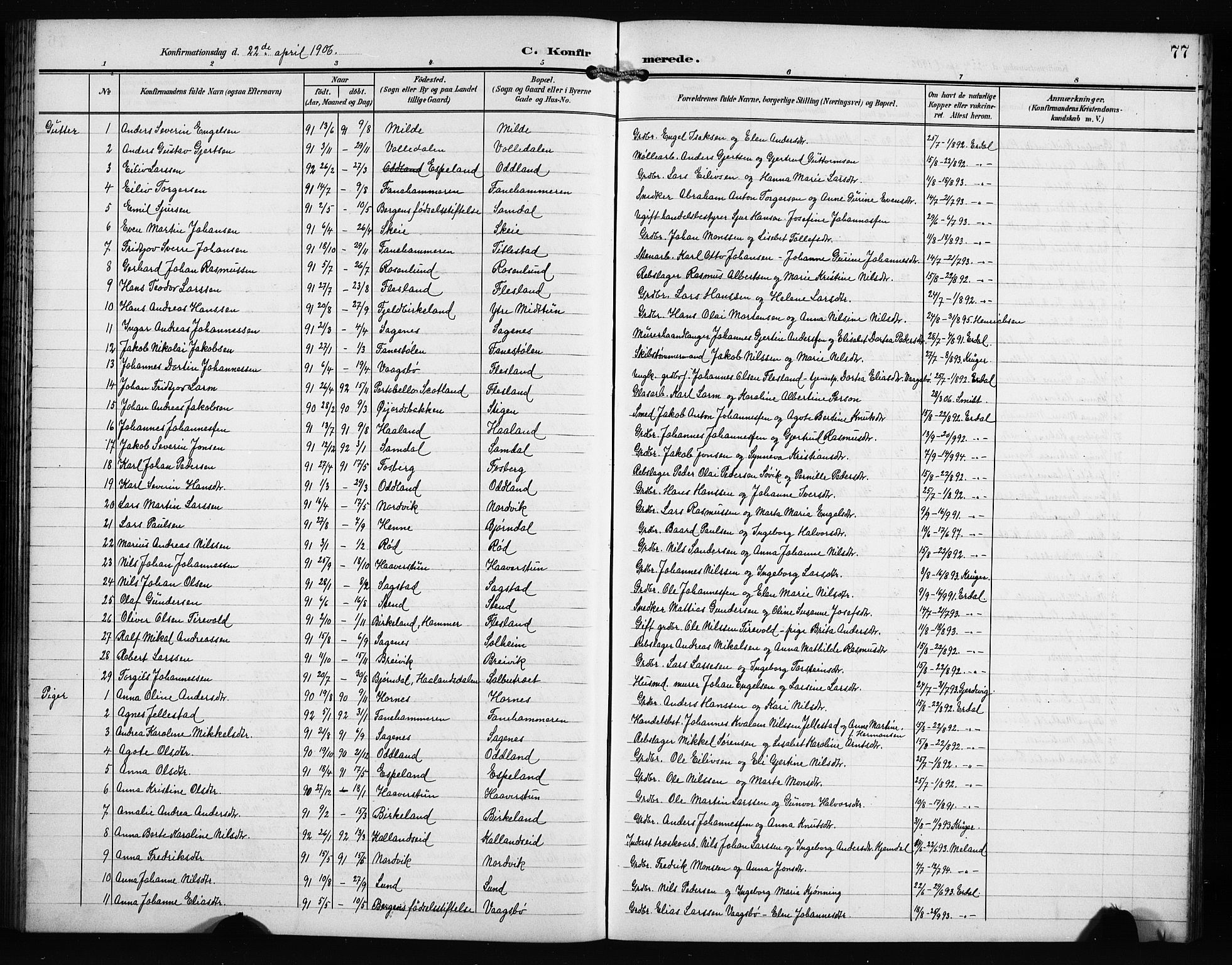 Fana Sokneprestembete, AV/SAB-A-75101/H/Hab/Haba/L0004: Parish register (copy) no. A 4, 1902-1912, p. 77