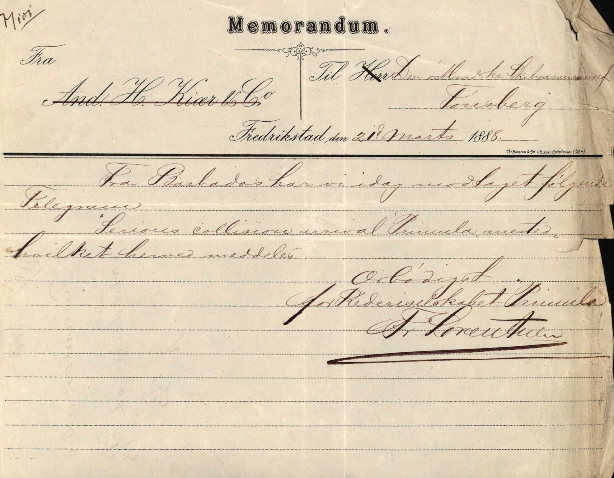 Pa 63 - Østlandske skibsassuranceforening, VEMU/A-1079/G/Ga/L0021/0003: Havaridokumenter / Inga av Drammen, Inga av Sandefjord, Primula, 1888-1889, p. 47