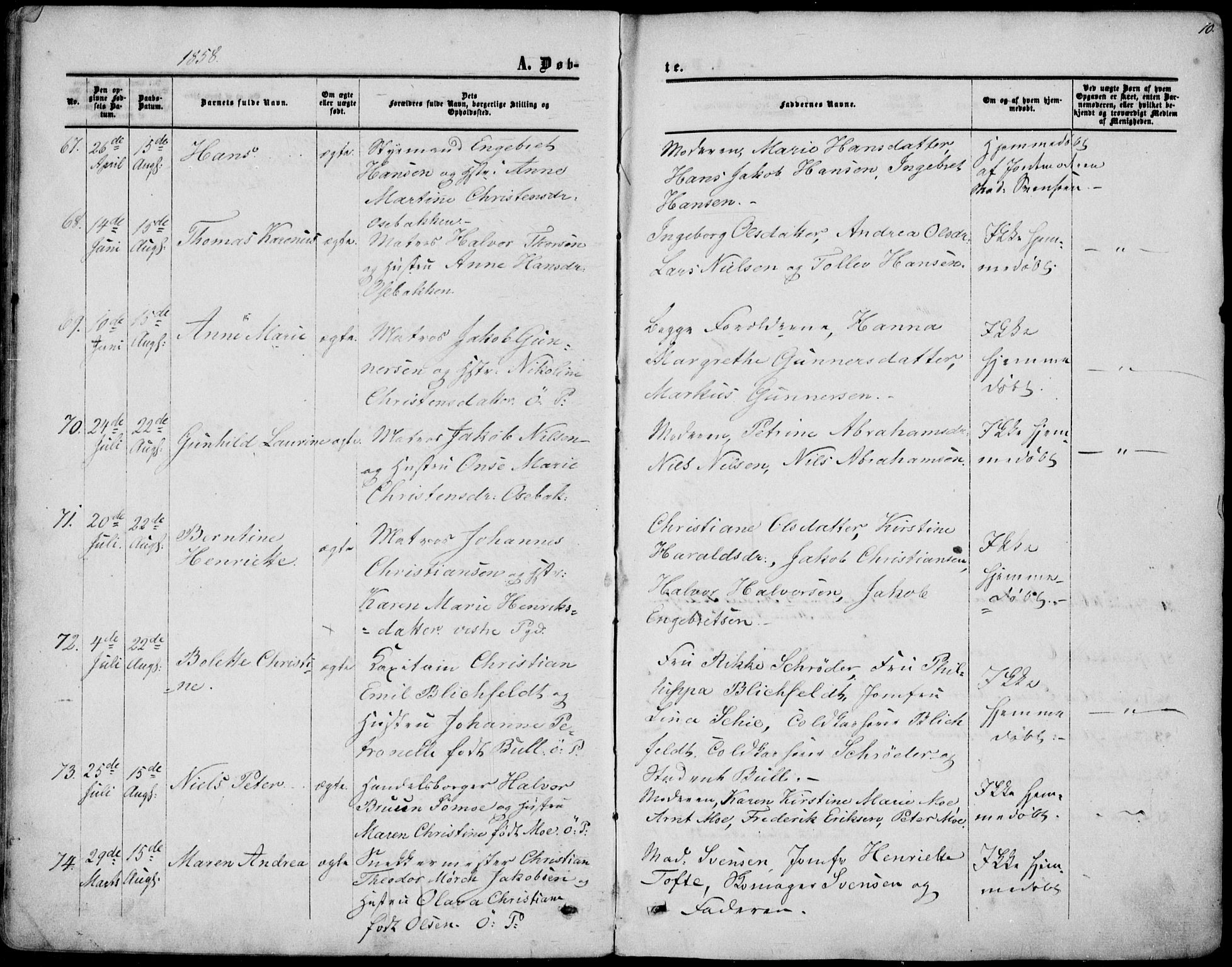 Porsgrunn kirkebøker , AV/SAKO-A-104/F/Fa/L0007: Parish register (official) no. 7, 1858-1877, p. 10