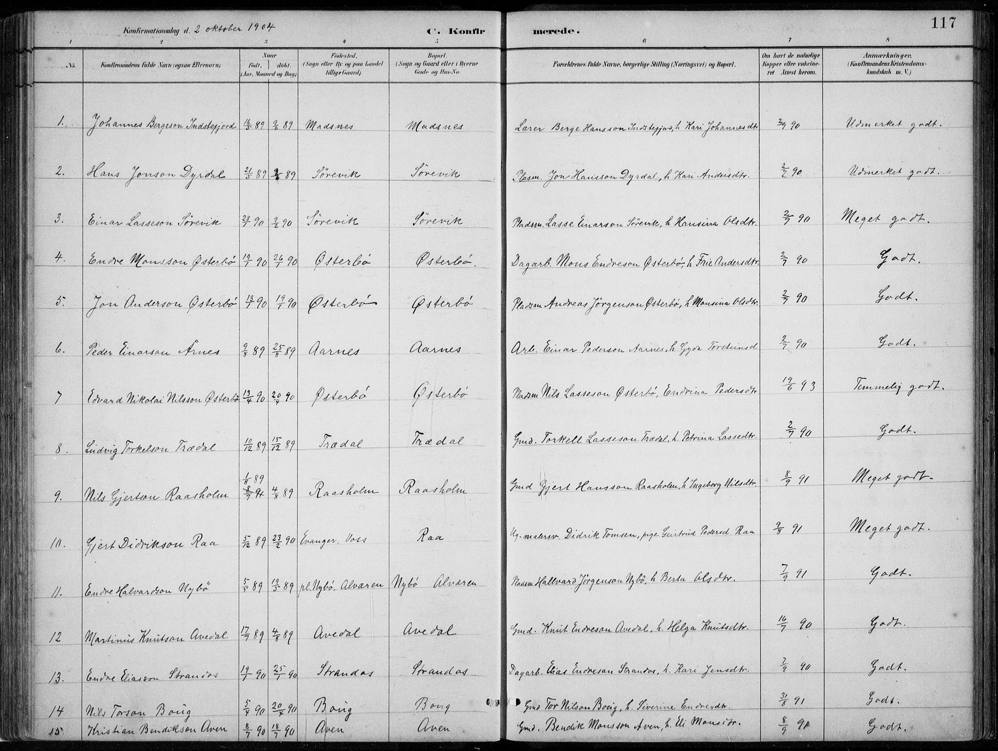 Lavik sokneprestembete, AV/SAB-A-80901: Parish register (copy) no. A 2, 1882-1910, p. 117