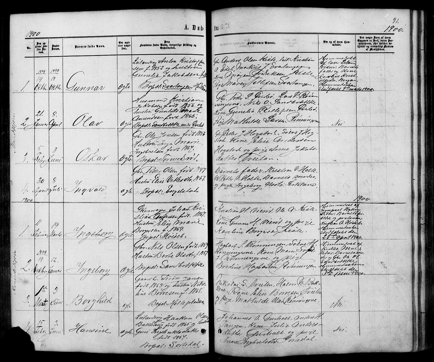 Siljan kirkebøker, SAKO/A-300/G/Ga/L0002: Parish register (copy) no. 2, 1864-1908, p. 91