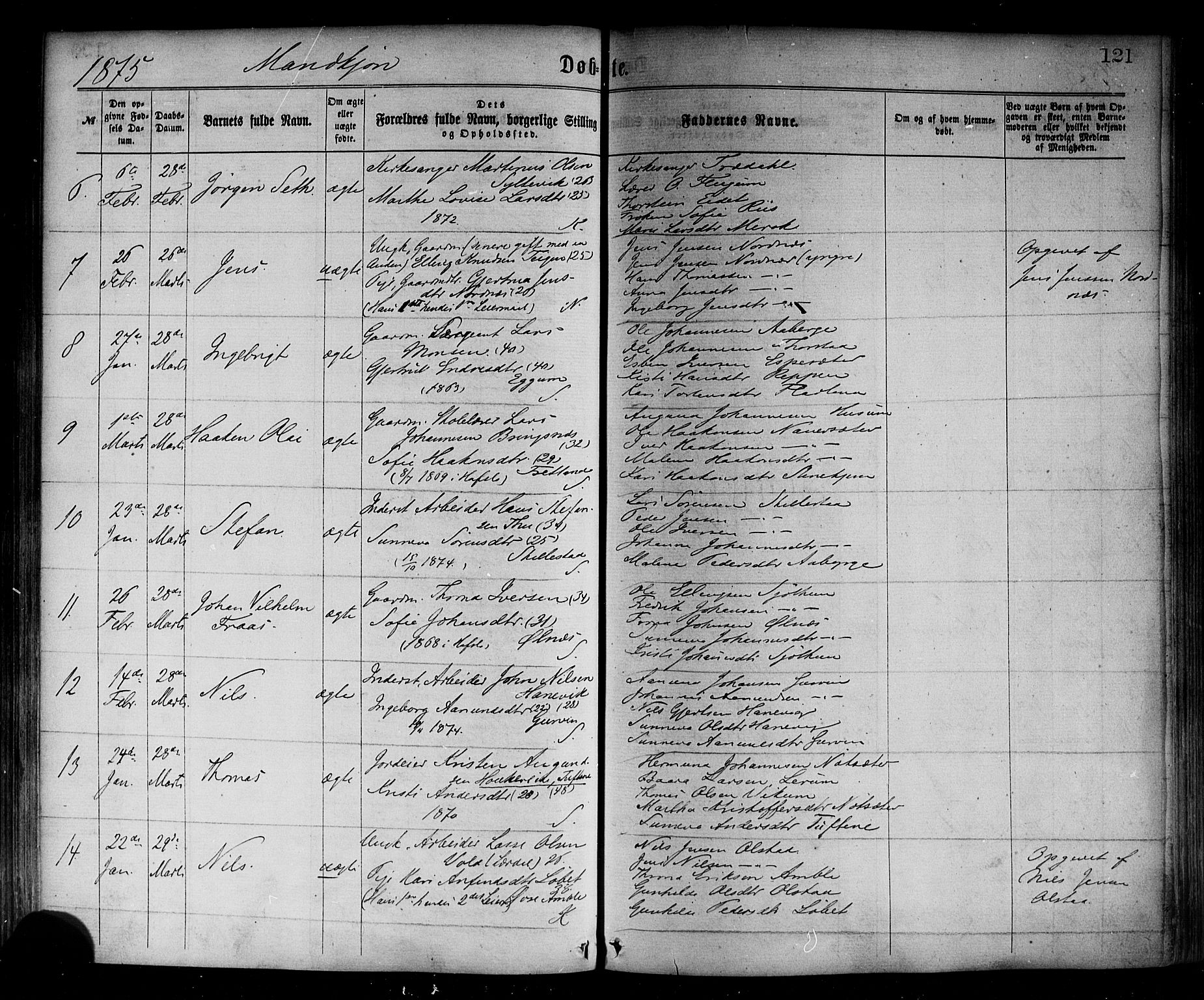 Sogndal sokneprestembete, AV/SAB-A-81301/H/Haa/Haaa/L0014: Parish register (official) no. A 14, 1864-1877, p. 121