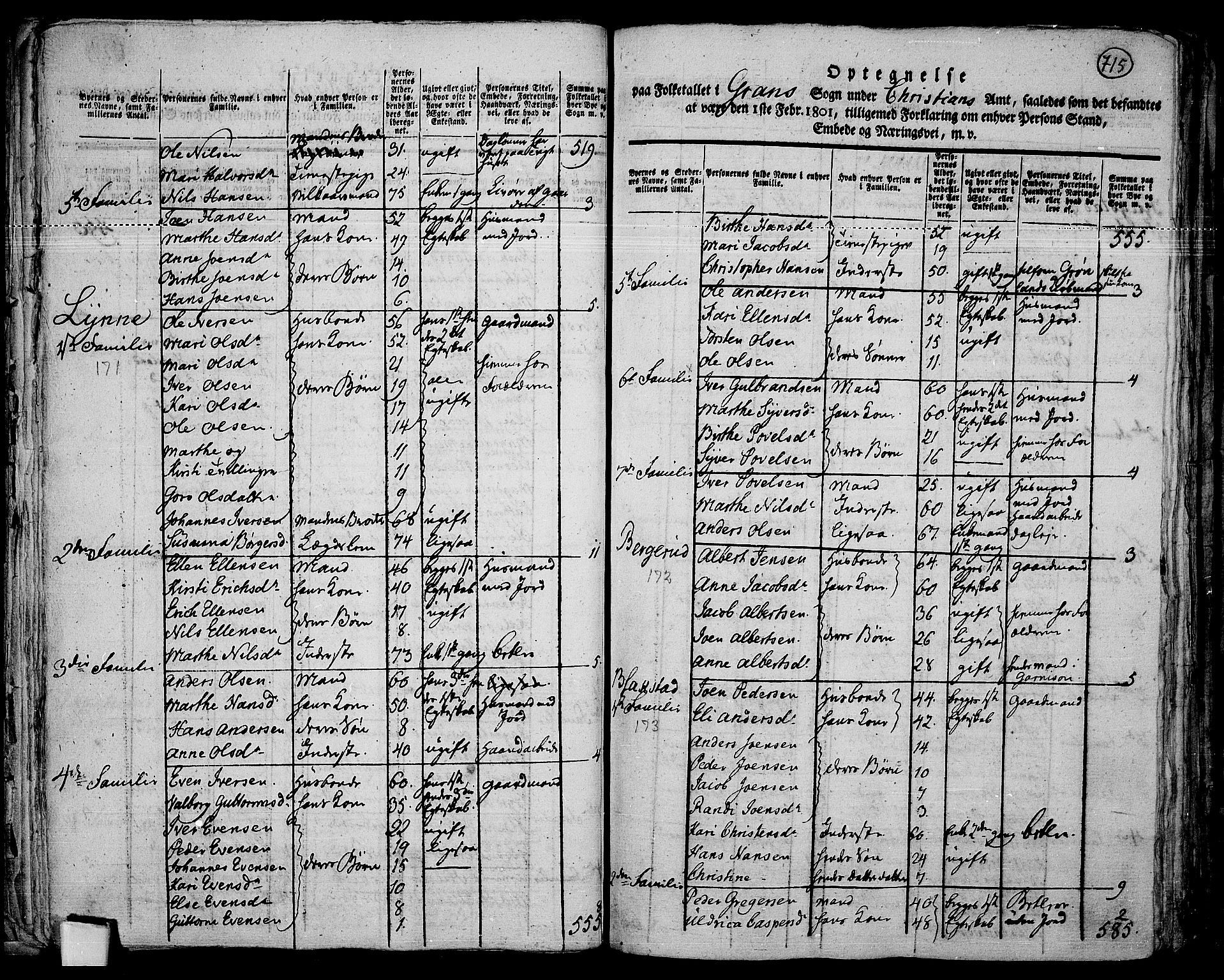 RA, 1801 census for 0534P Gran, 1801, p. 714b-715a