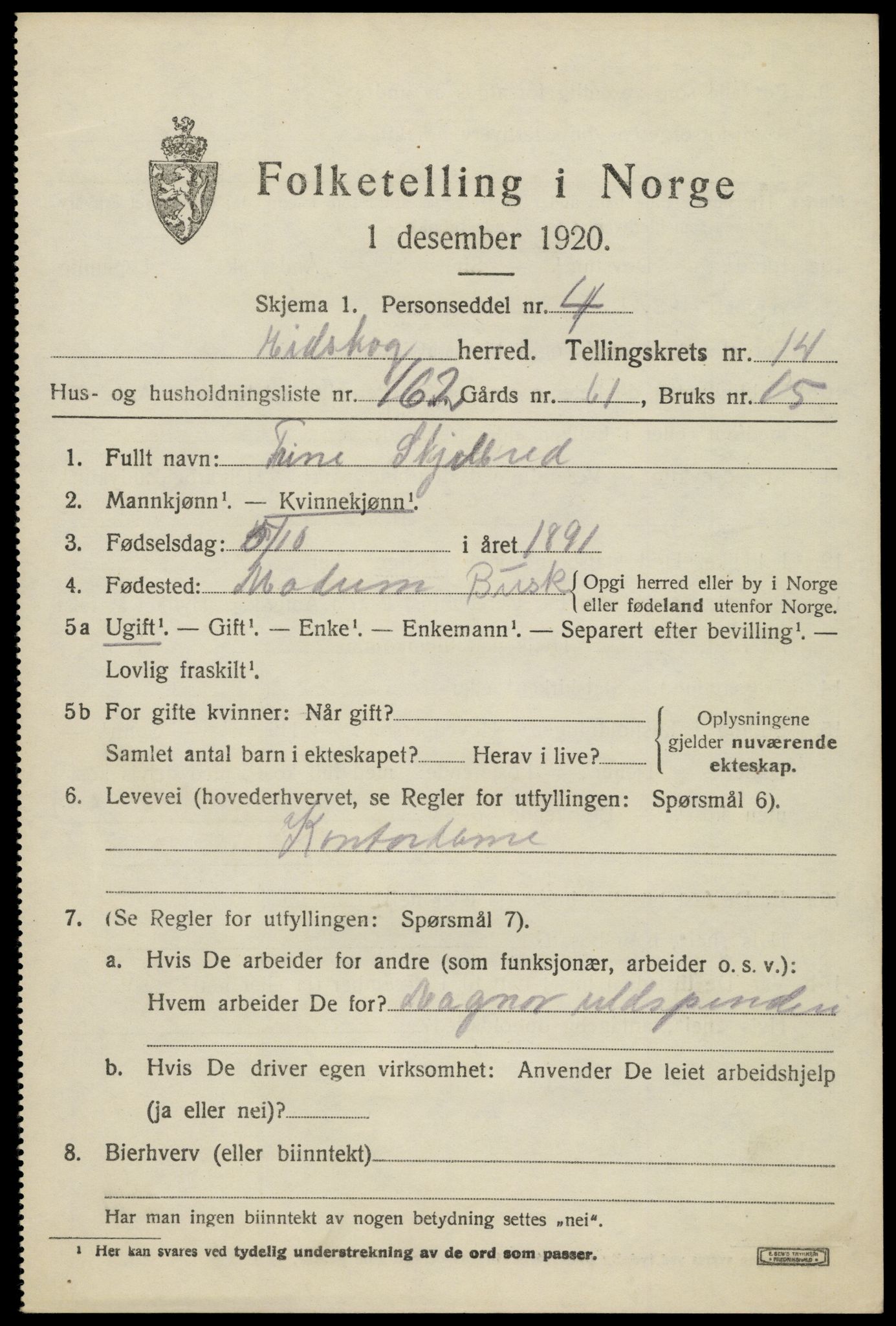 SAH, 1920 census for Eidskog, 1920, p. 15033