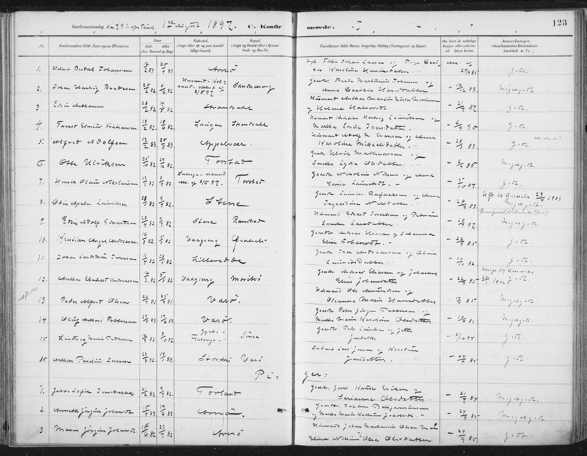 Ministerialprotokoller, klokkerbøker og fødselsregistre - Nord-Trøndelag, SAT/A-1458/784/L0673: Parish register (official) no. 784A08, 1888-1899, p. 123