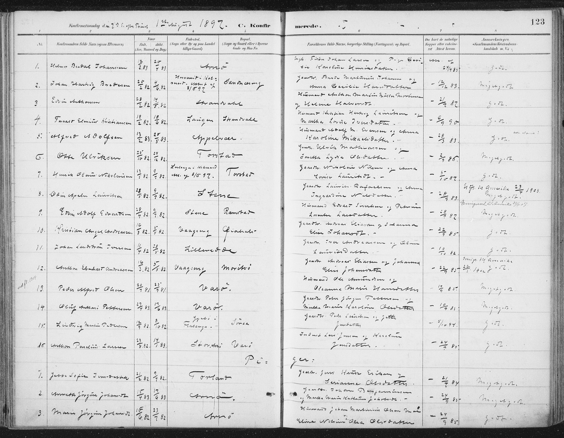 Ministerialprotokoller, klokkerbøker og fødselsregistre - Nord-Trøndelag, AV/SAT-A-1458/784/L0673: Parish register (official) no. 784A08, 1888-1899, p. 123