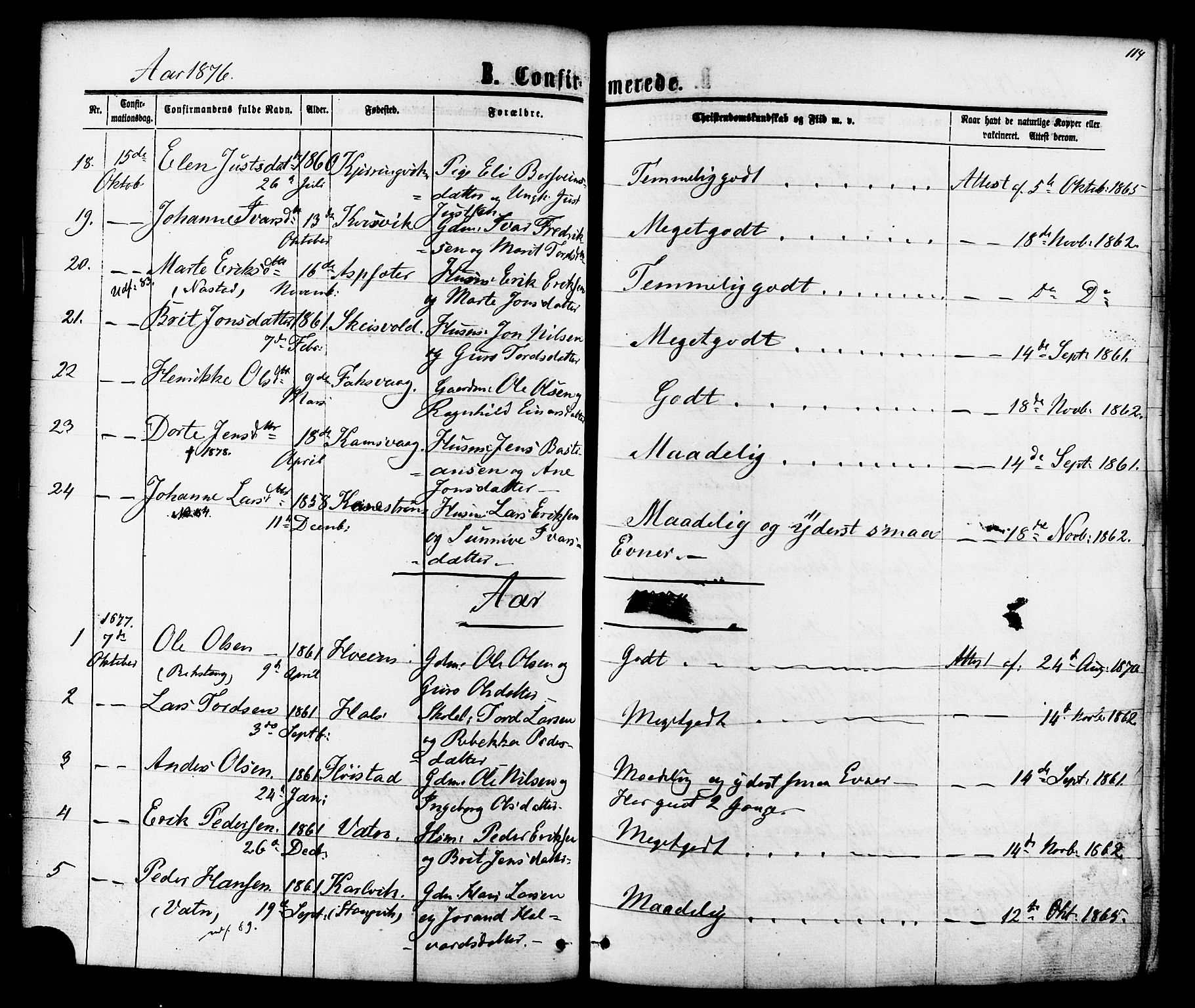 Ministerialprotokoller, klokkerbøker og fødselsregistre - Møre og Romsdal, AV/SAT-A-1454/587/L0999: Parish register (official) no. 587A01, 1864-1886, p. 114