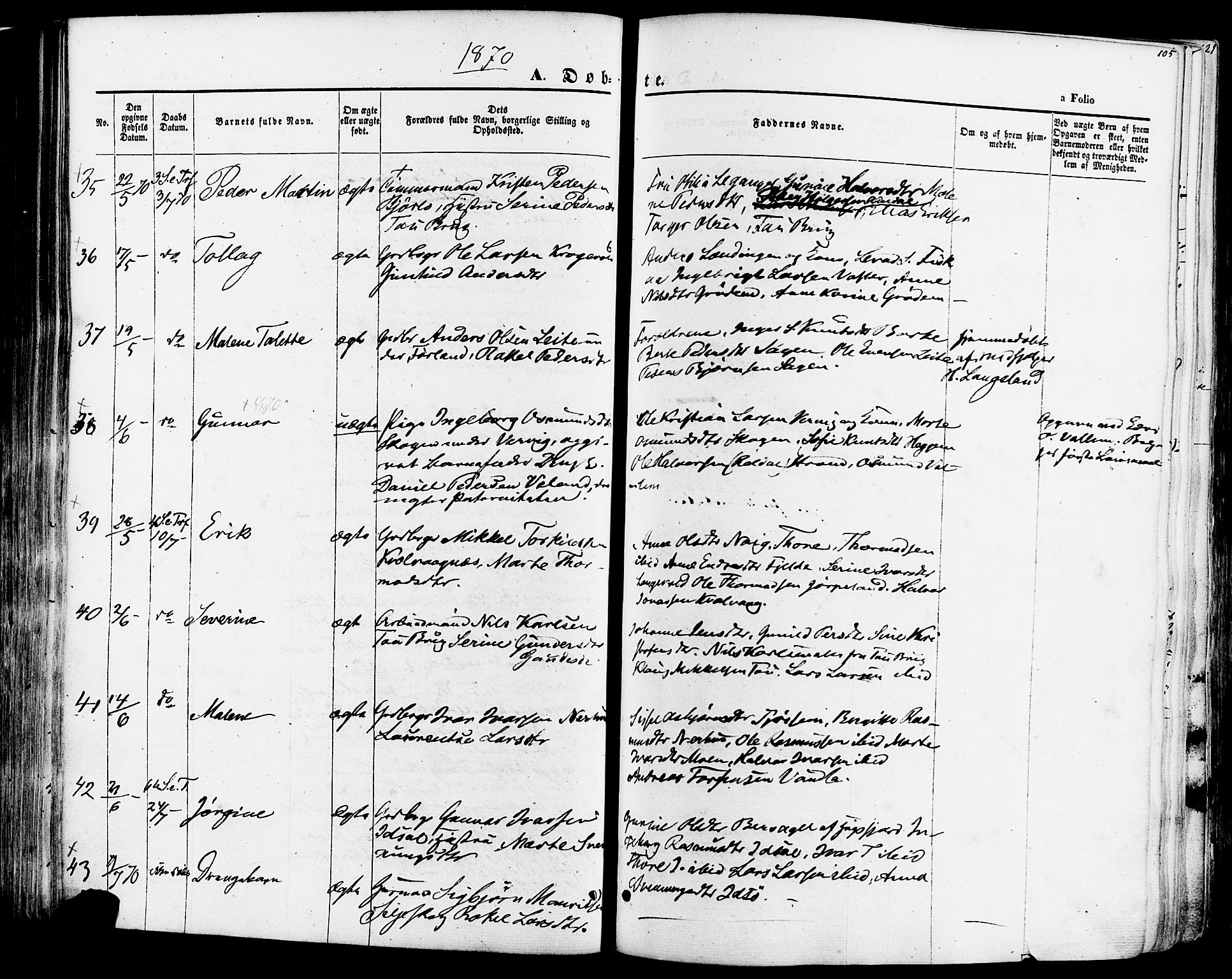 Strand sokneprestkontor, AV/SAST-A-101828/H/Ha/Haa/L0007: Parish register (official) no. A 7, 1855-1881, p. 105