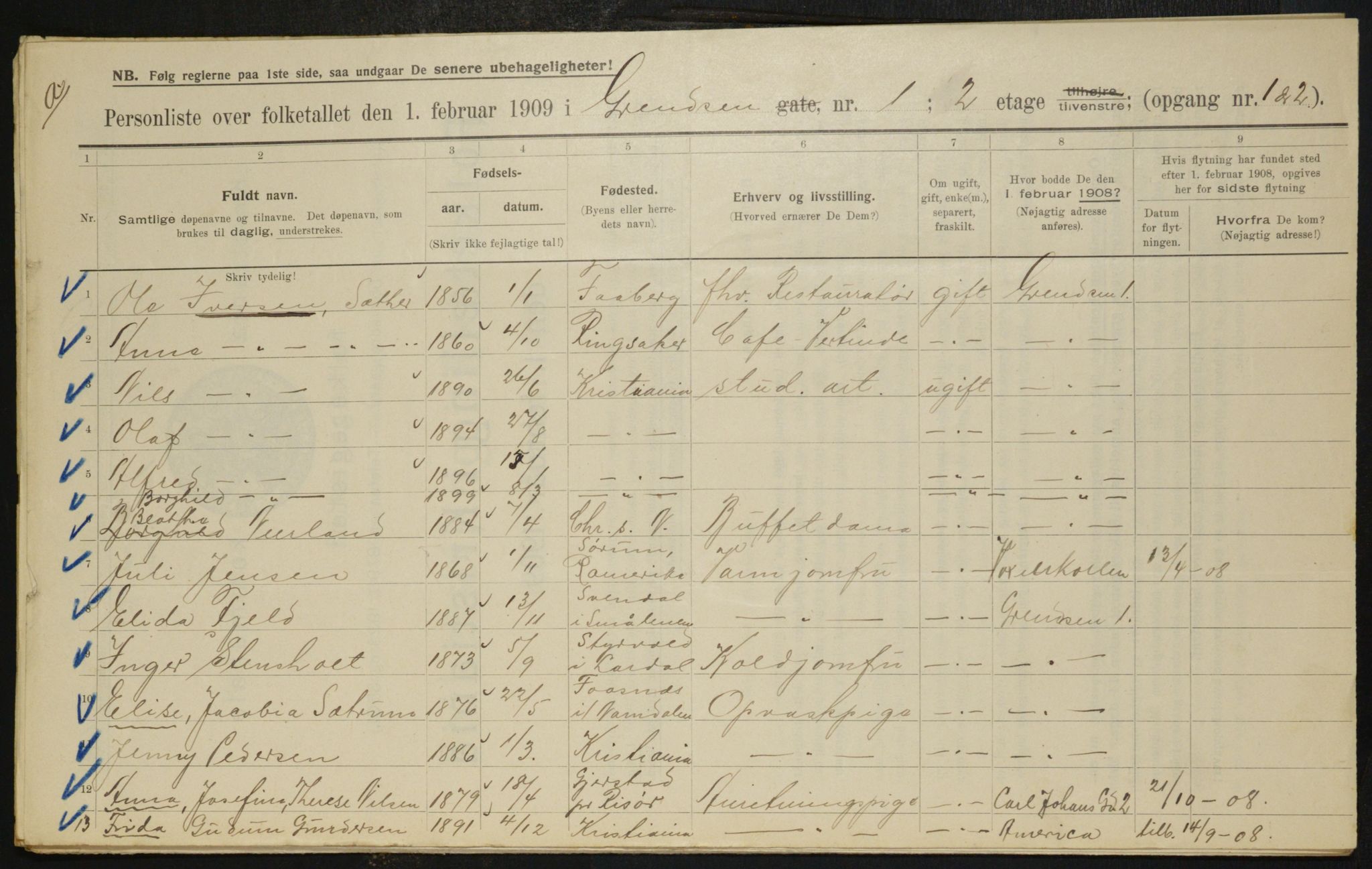 OBA, Municipal Census 1909 for Kristiania, 1909, p. 26959