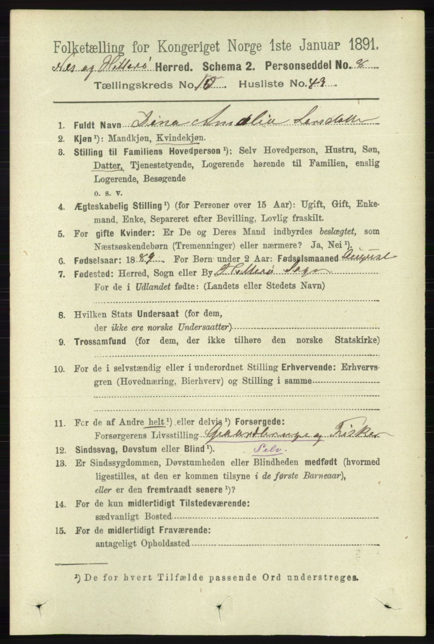 RA, 1891 census for 1043 Hidra og Nes, 1891, p. 4365