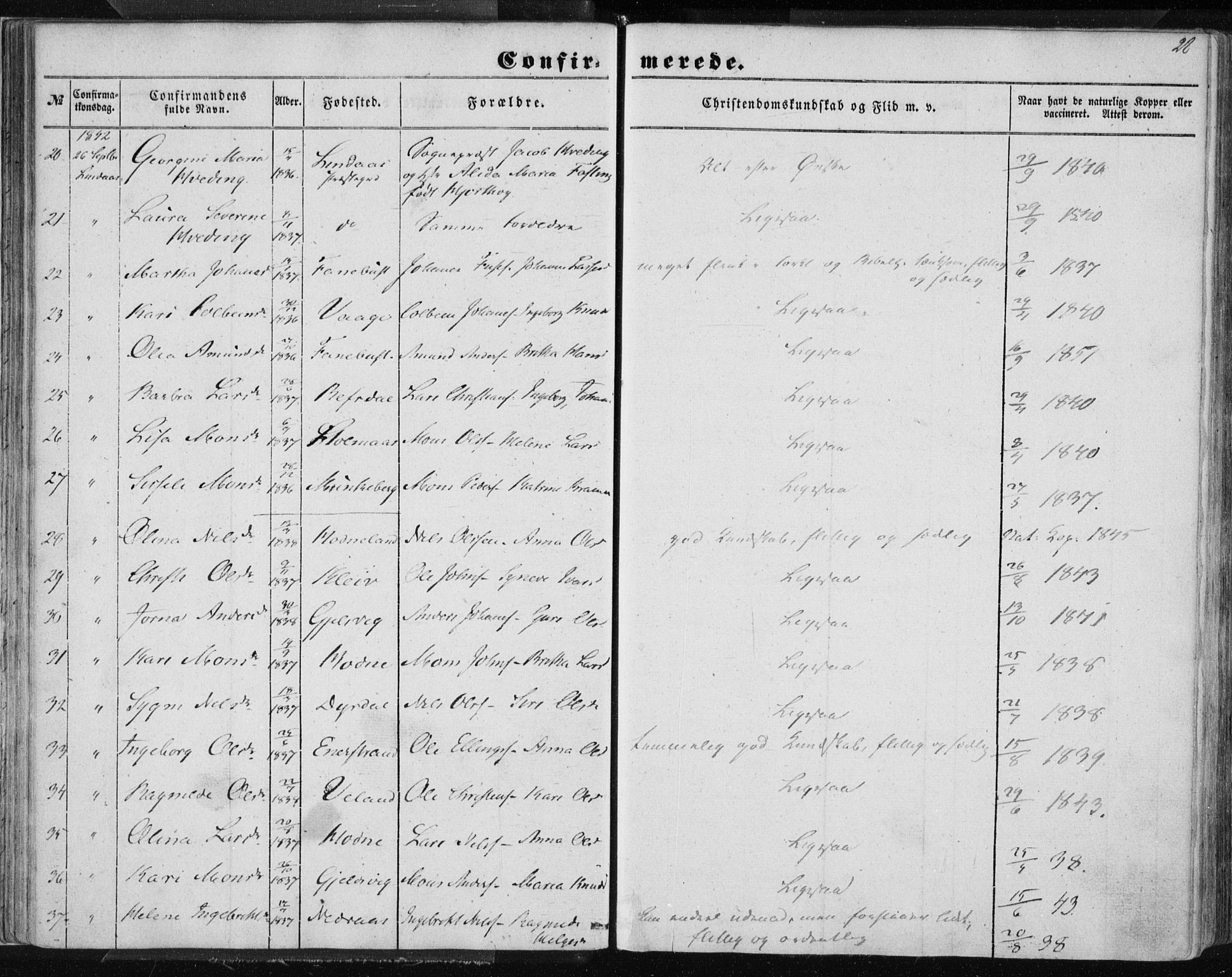 Lindås Sokneprestembete, AV/SAB-A-76701/H/Haa/Haaa/L0013: Parish register (official) no. A 13, 1848-1862, p. 28