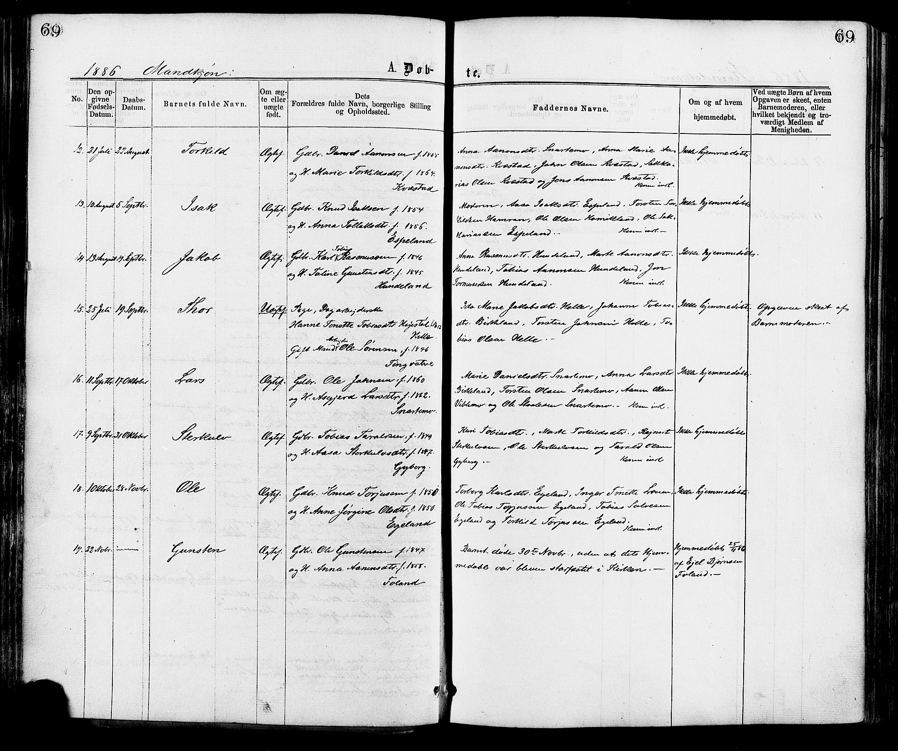 Hægebostad sokneprestkontor, AV/SAK-1111-0024/F/Fa/Faa/L0005: Parish register (official) no. A 5, 1864-1886, p. 69