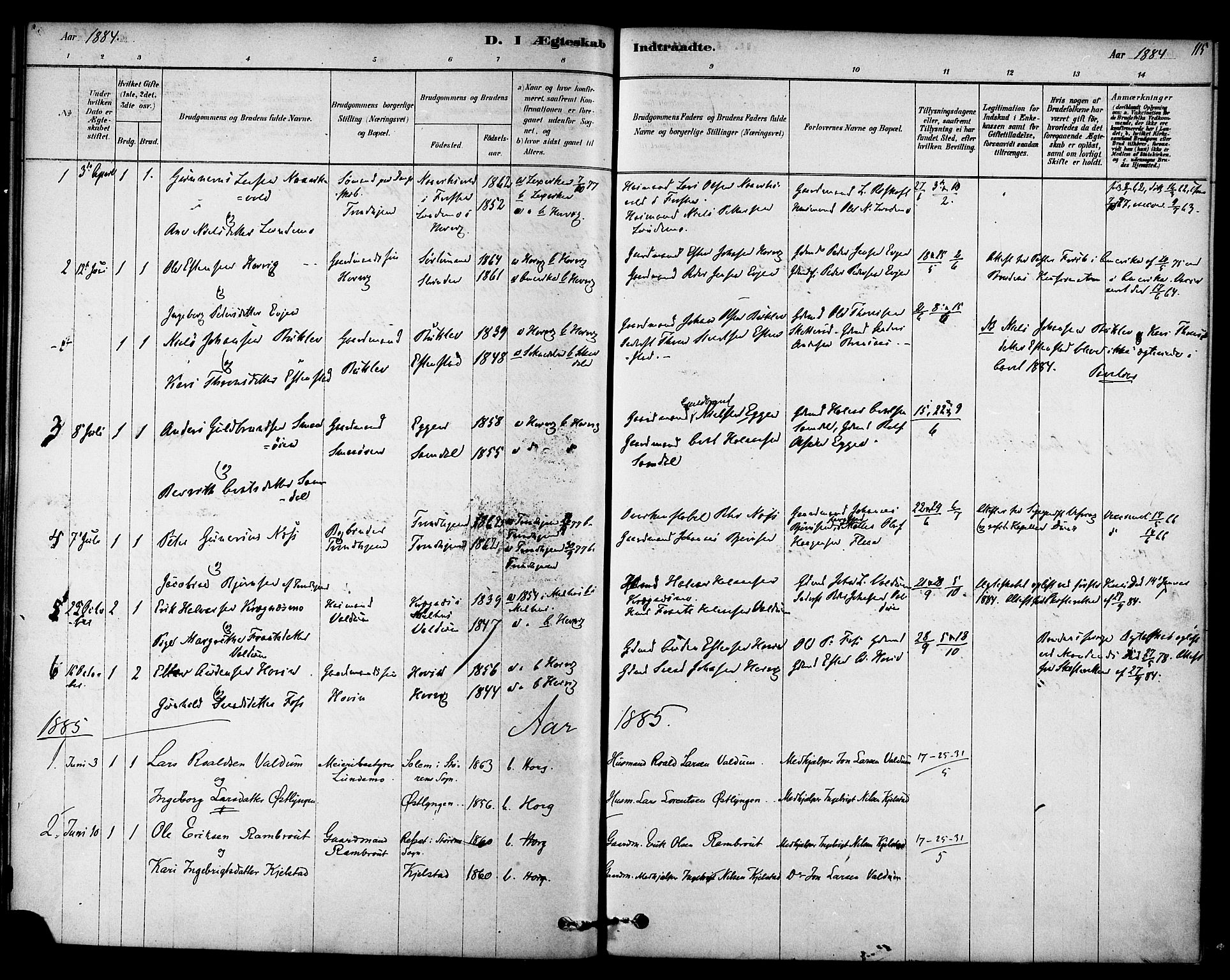 Ministerialprotokoller, klokkerbøker og fødselsregistre - Sør-Trøndelag, SAT/A-1456/692/L1105: Parish register (official) no. 692A05, 1878-1890, p. 115