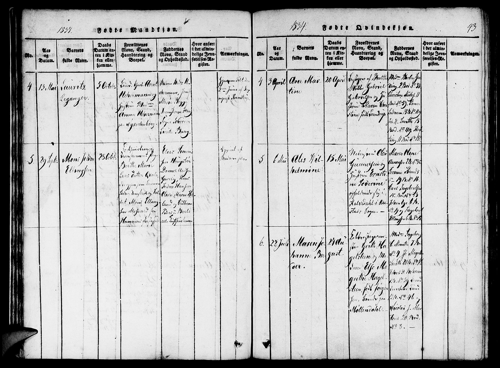St. Jørgens hospital og Årstad sokneprestembete, SAB/A-99934: Parish register (official) no. A 3, 1815-1843, p. 43