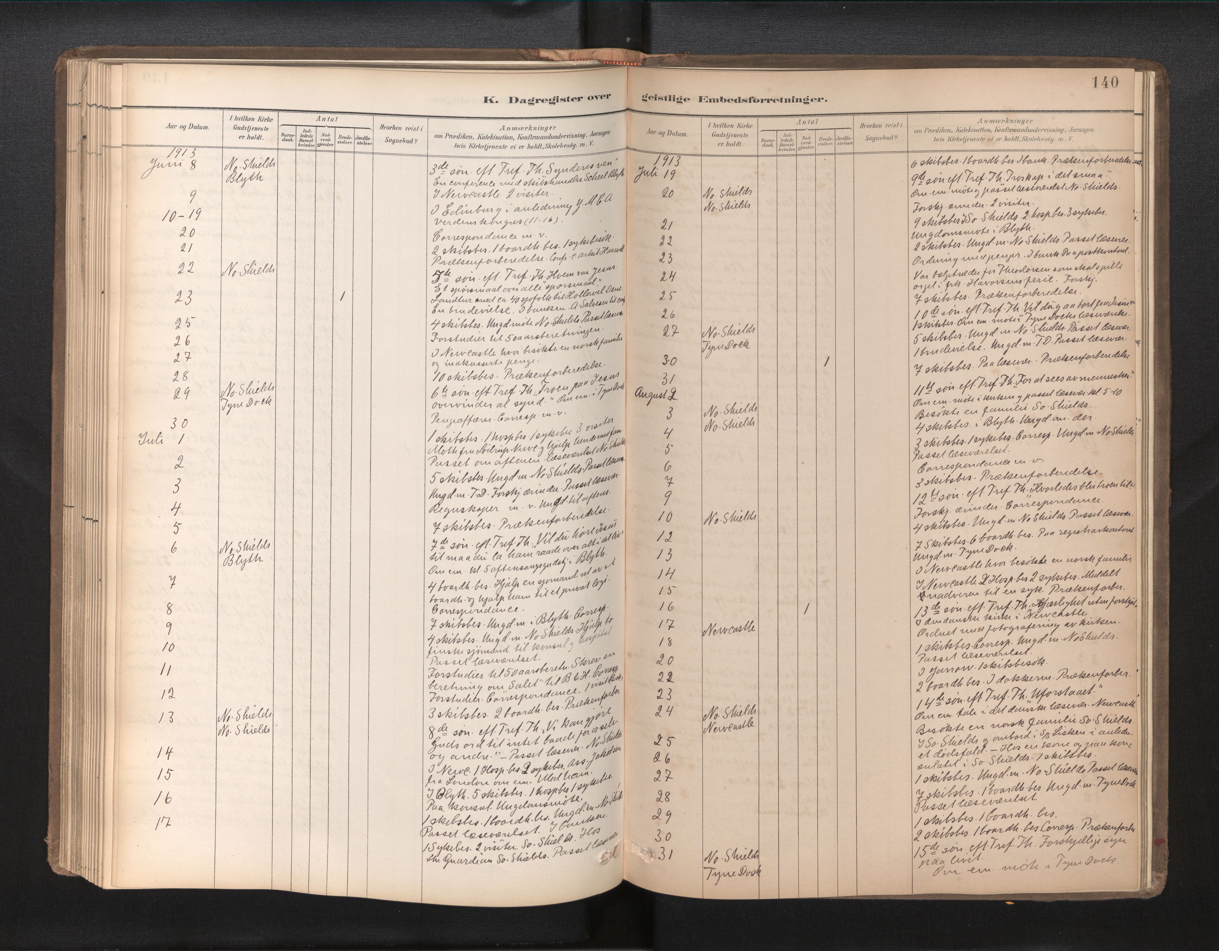 Den norske sjømannsmisjon i utlandet/Tyne-havnene (North Shields og New Castle), AV/SAB-SAB/PA-0101/H/Ha/L0003: Parish register (official) no. A 3, 1898-1966, p. 139b-140a