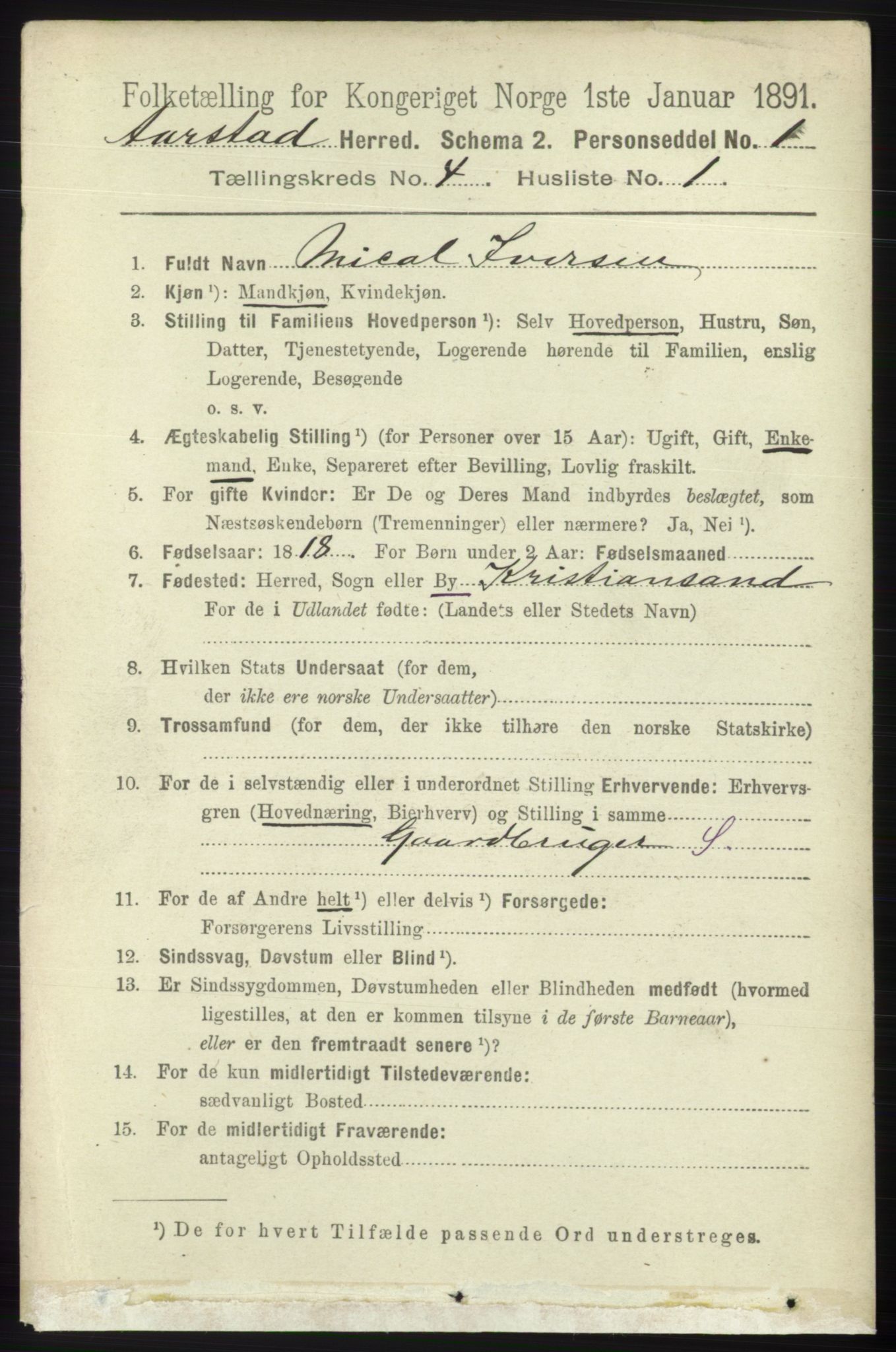 SAB, 1891 Census for 1280 Årstad, 1891, p. 2958