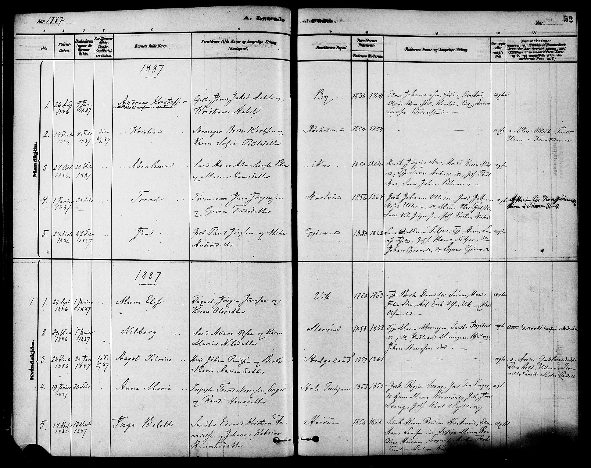 Hole kirkebøker, SAKO/A-228/F/Fa/L0008: Parish register (official) no. I 8, 1878-1891, p. 52