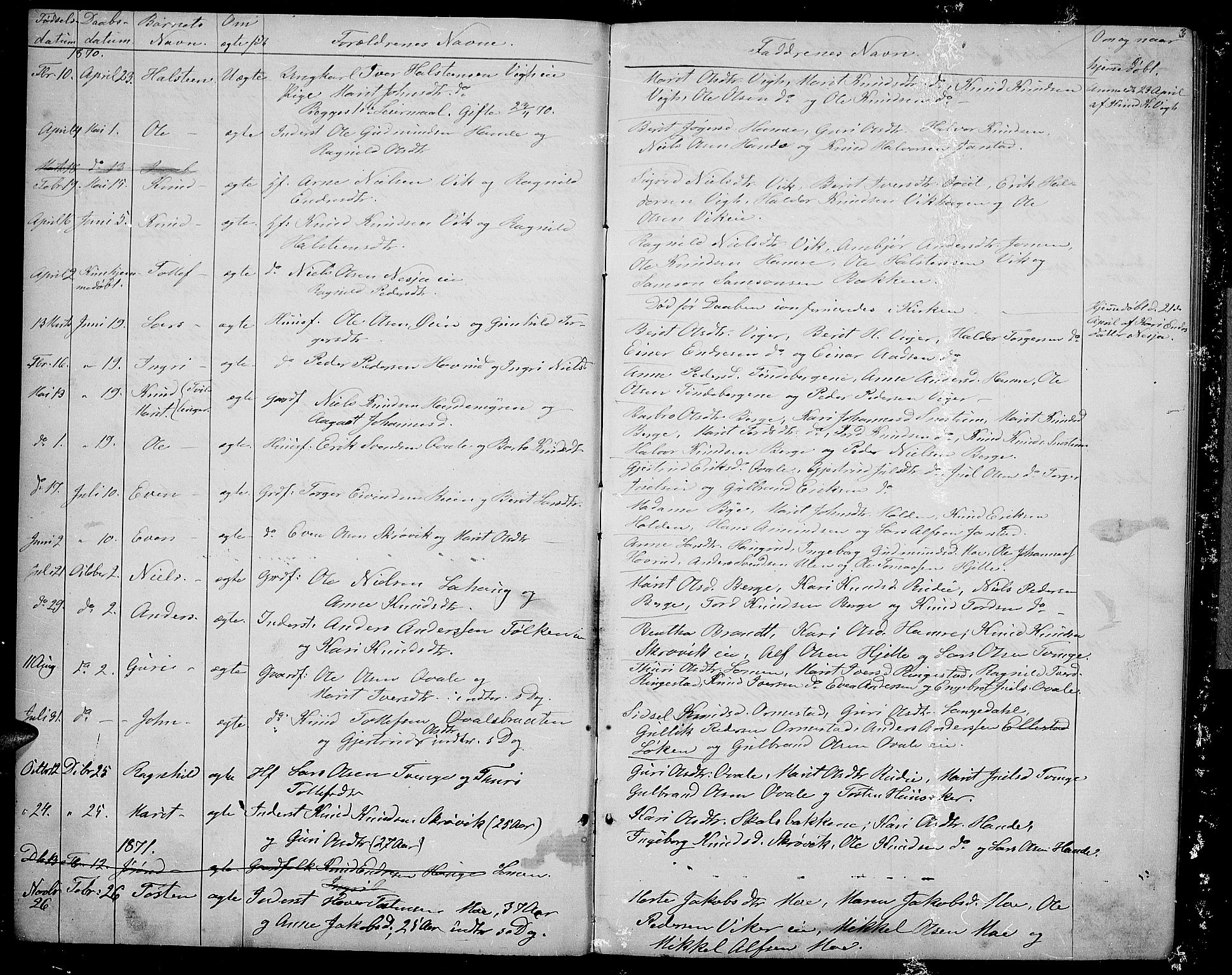 Vestre Slidre prestekontor, SAH/PREST-136/H/Ha/Hab/L0001: Parish register (copy) no. 1, 1869-1882, p. 3