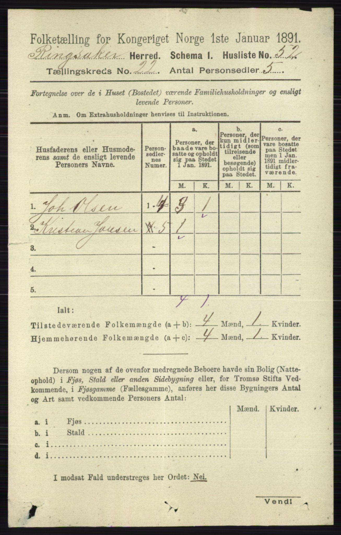 RA, 1891 census for 0412 Ringsaker, 1891, p. 12368