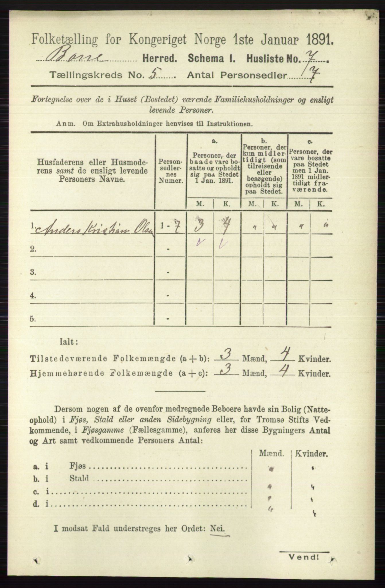 RA, 1891 census for 0717 Borre, 1891, p. 1929