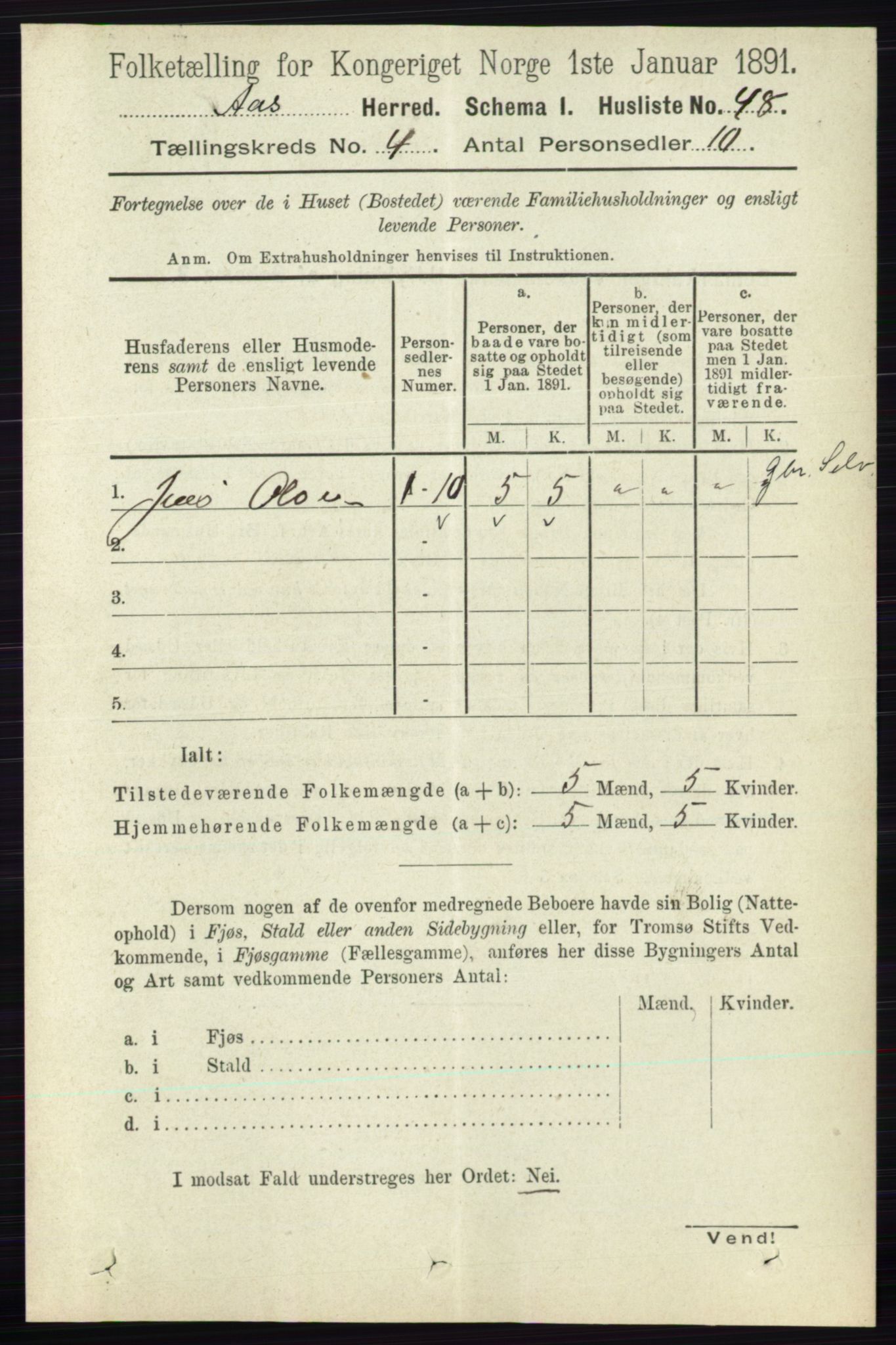 RA, 1891 census for 0214 Ås, 1891, p. 3030