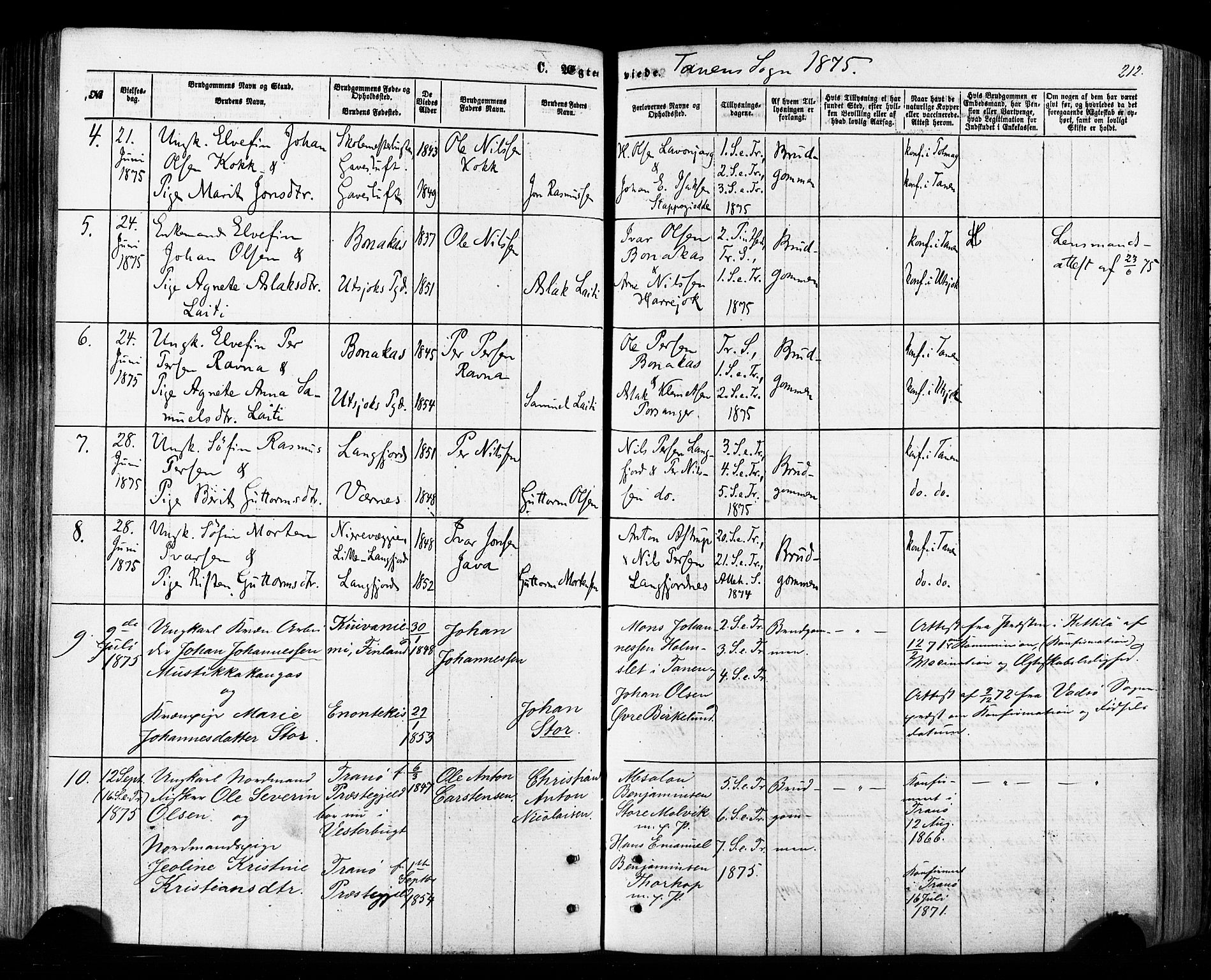 Tana sokneprestkontor, AV/SATØ-S-1334/H/Ha/L0002kirke: Parish register (official) no. 2 /1, 1861-1877, p. 212