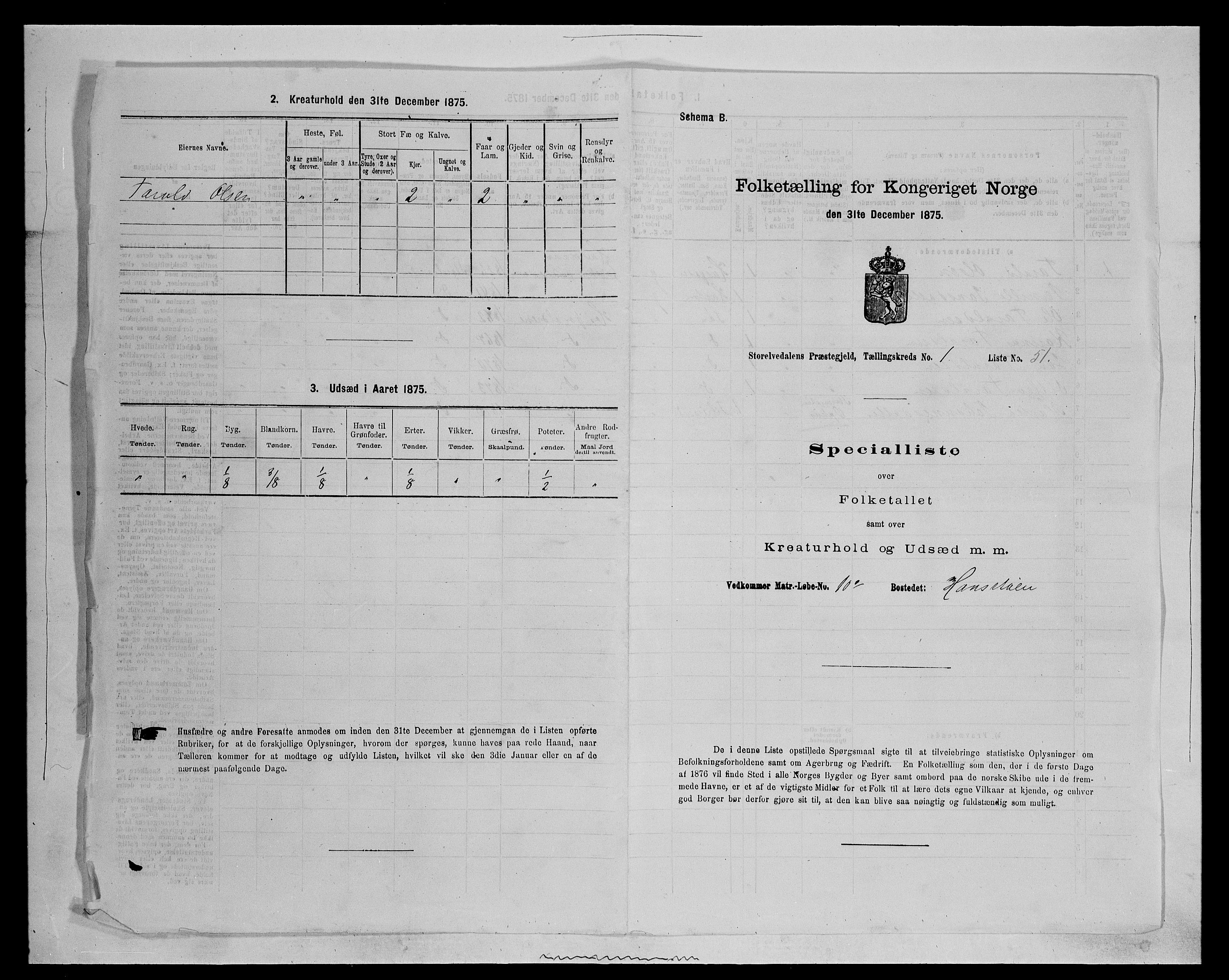 SAH, 1875 census for 0430P Stor-Elvdal, 1875, p. 154