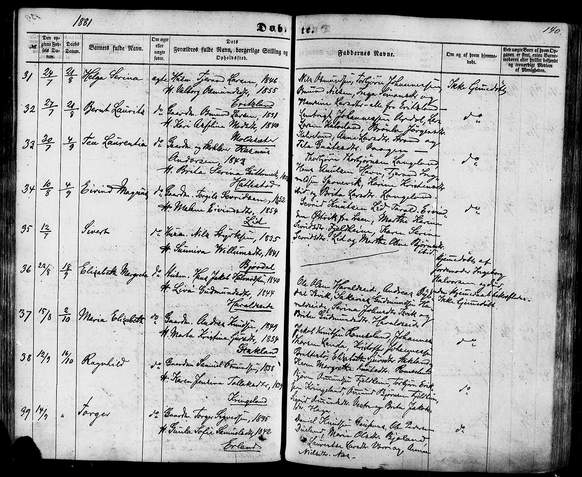 Skjold sokneprestkontor, AV/SAST-A-101847/H/Ha/Haa/L0008: Parish register (official) no. A 8, 1856-1882, p. 140