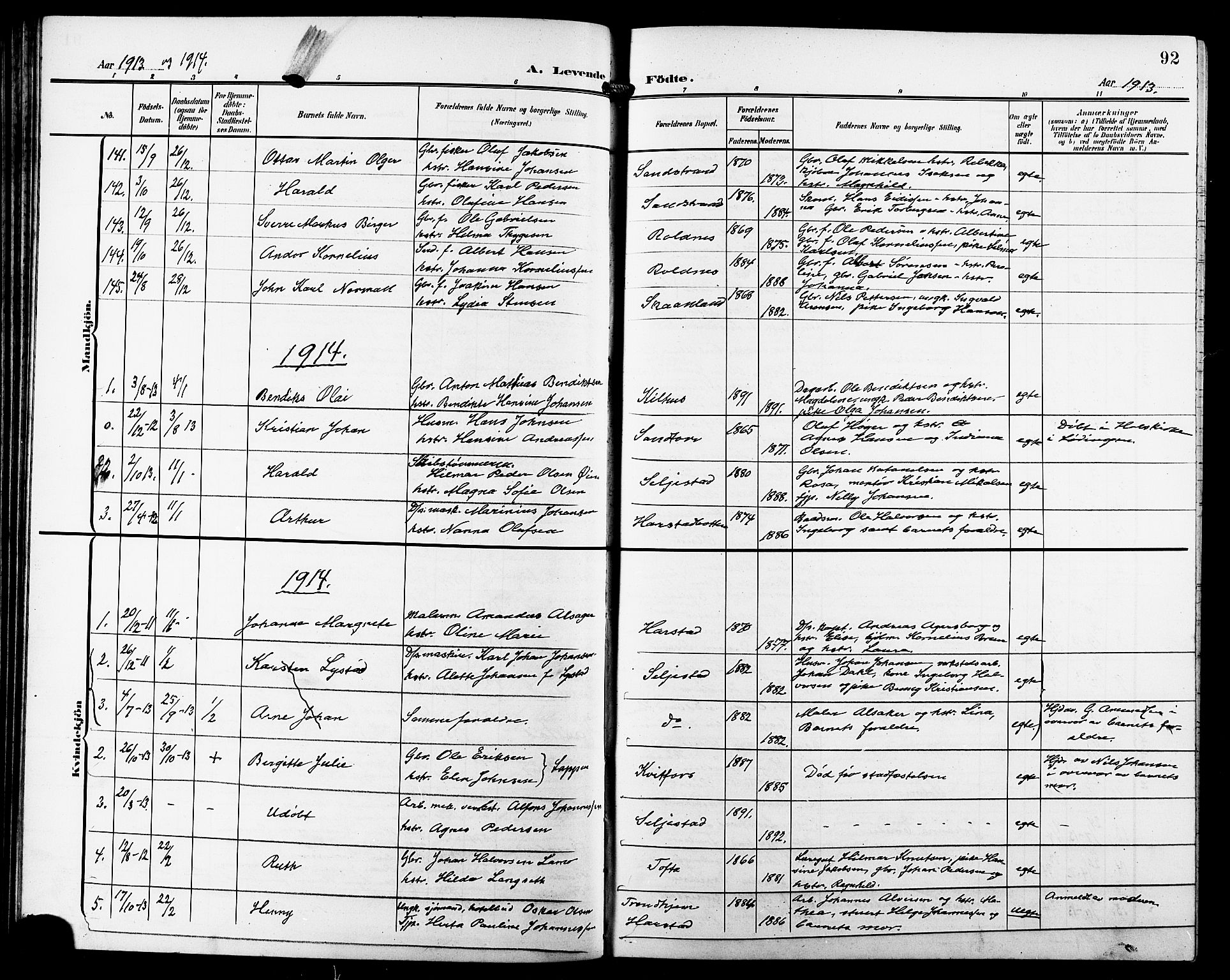 Trondenes sokneprestkontor, SATØ/S-1319/H/Hb/L0012klokker: Parish register (copy) no. 12, 1907-1916, p. 92