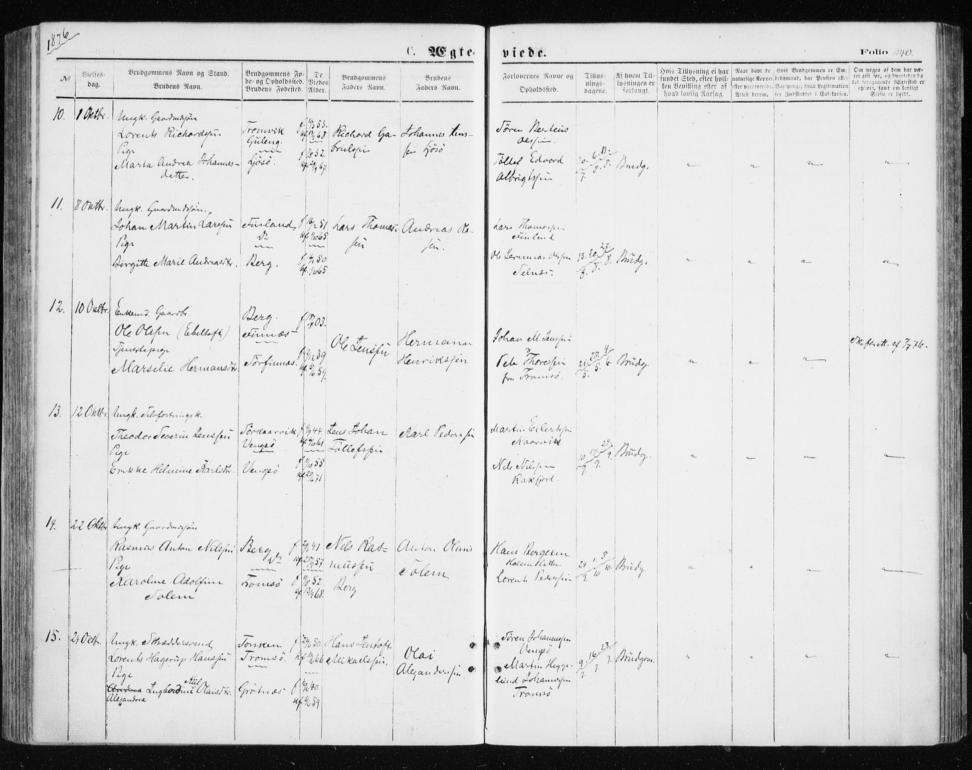 Tromsøysund sokneprestkontor, SATØ/S-1304/G/Ga/L0003kirke: Parish register (official) no. 3, 1875-1880, p. 140