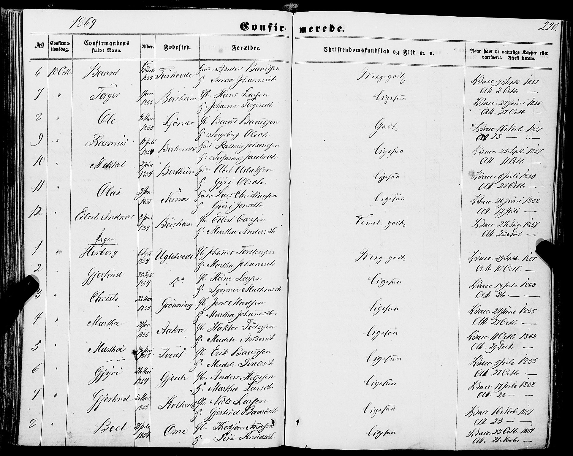 Strandebarm sokneprestembete, AV/SAB-A-78401/H/Haa: Parish register (official) no. A 8, 1858-1872, p. 220