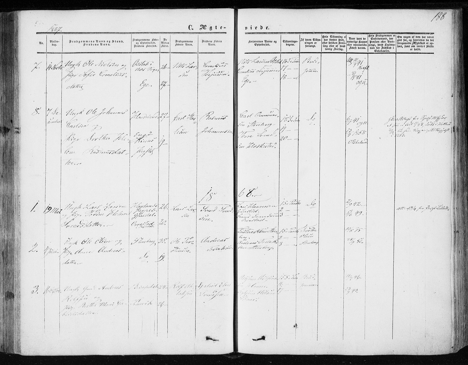 Lund sokneprestkontor, AV/SAST-A-101809/S06/L0009: Parish register (official) no. A 8, 1853-1877, p. 188