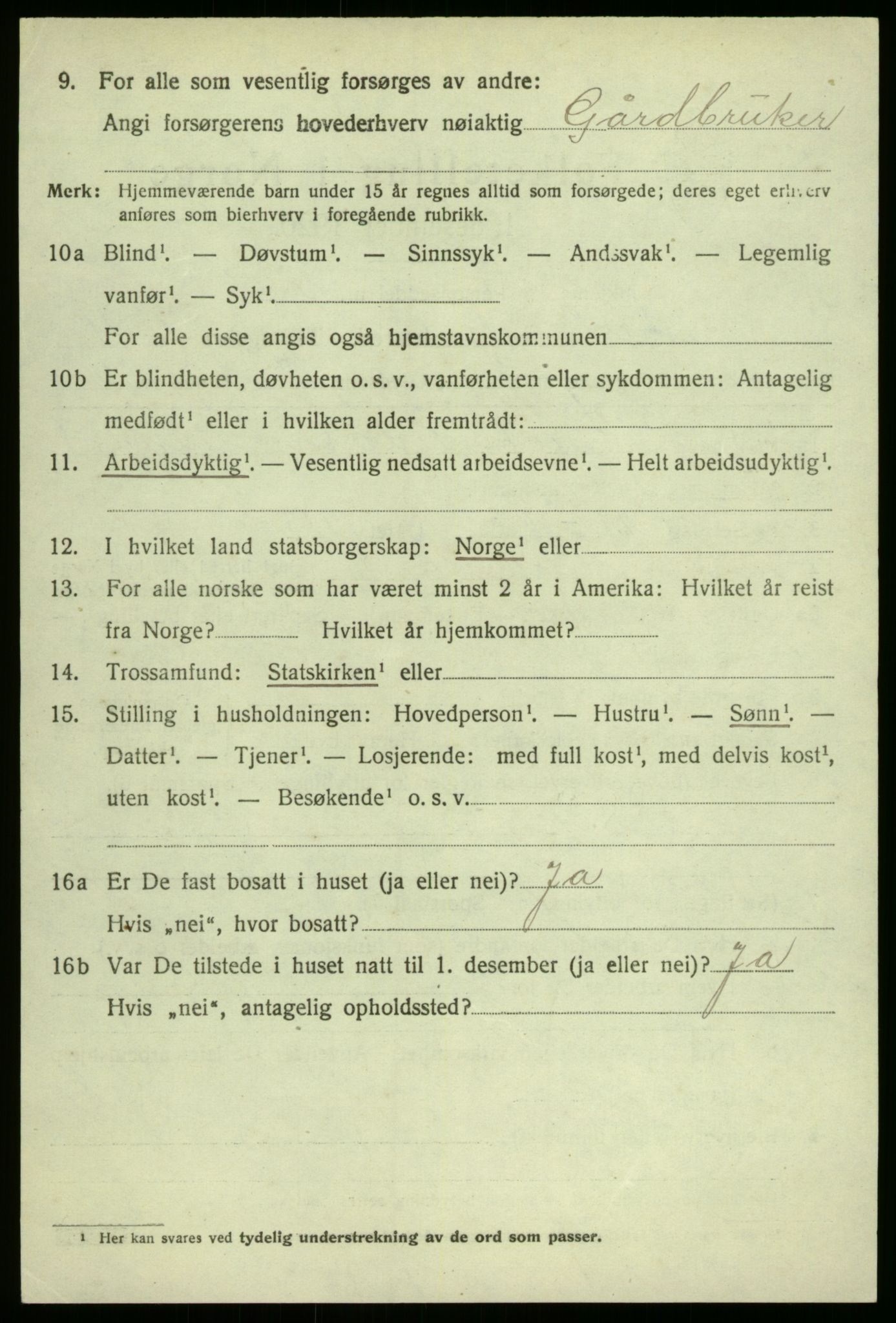 SAB, 1920 census for Aurland, 1920, p. 3037