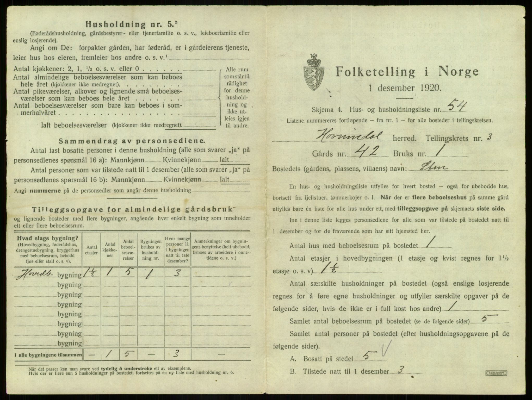 SAB, 1920 census for Hornindal, 1920, p. 209