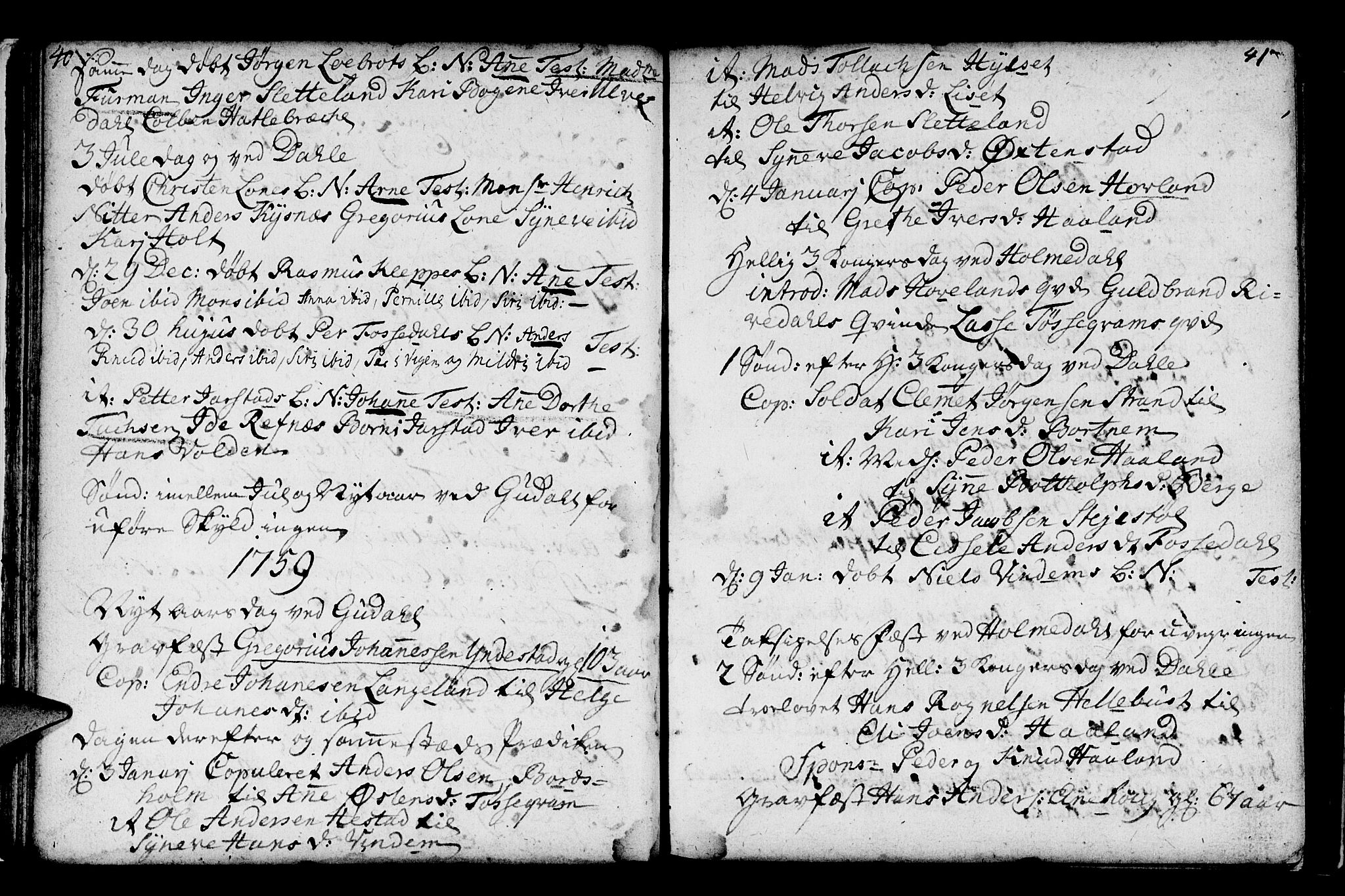 Fjaler sokneprestembete, AV/SAB-A-79801/H/Haa/Haaa/L0001: Parish register (official) no. A 1, 1755-1778, p. 40-41