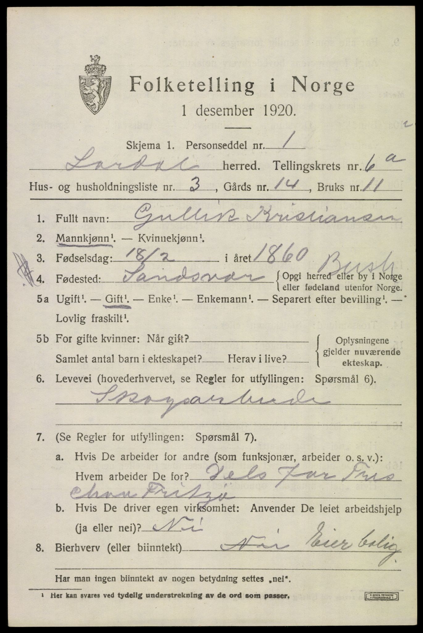 SAKO, 1920 census for Lardal, 1920, p. 5565