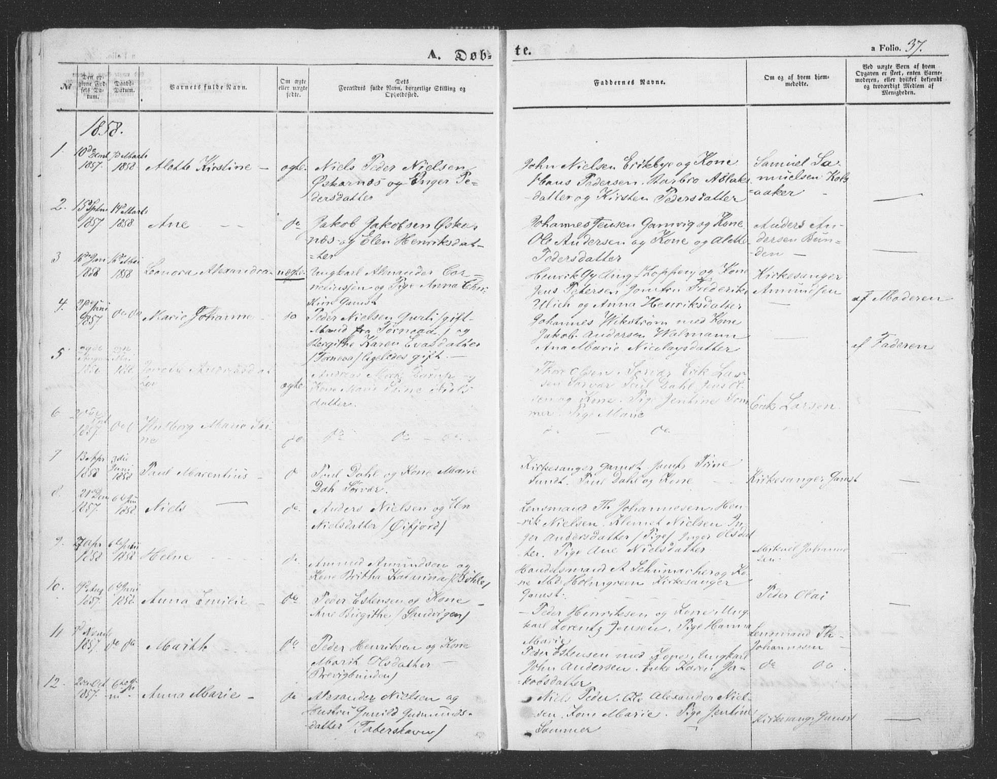 Loppa sokneprestkontor, SATØ/S-1339/H/Ha/L0004kirke: Parish register (official) no. 4, 1849-1868, p. 37